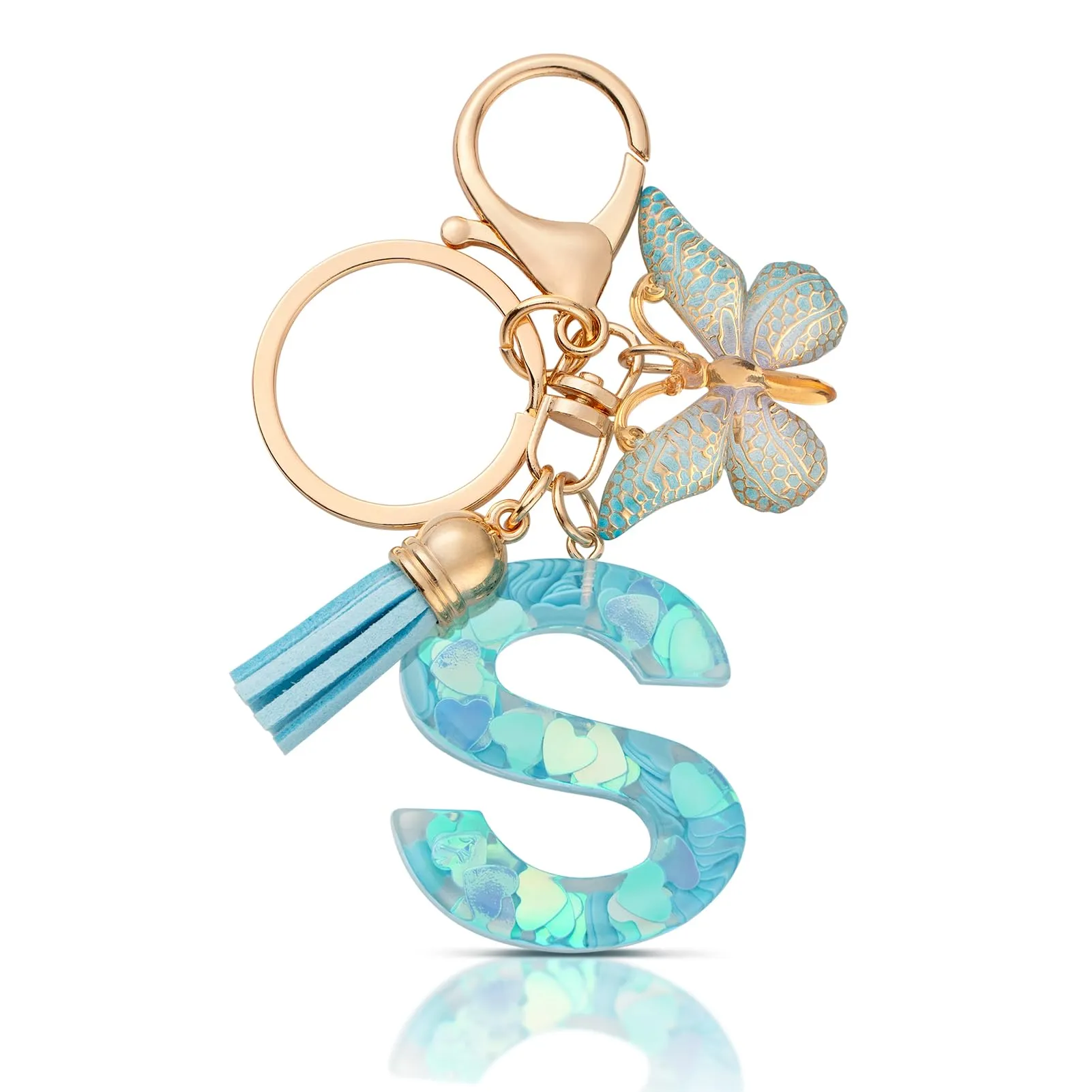CHUQING Portachiavi Donna con Iniziale Farfalla Blu S - immagine 1