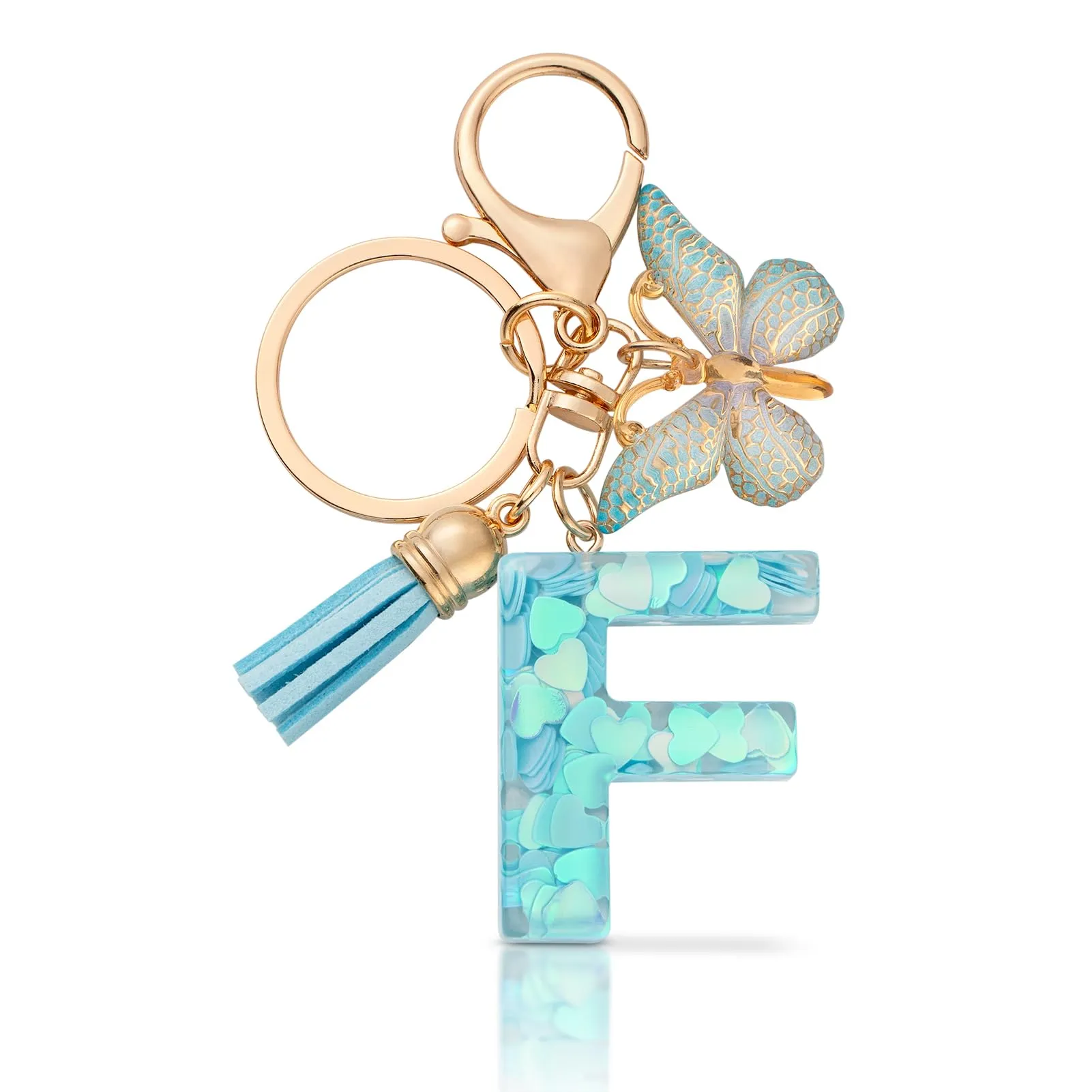 CHUQING Portachiavi Donna con Iniziale Farfalla Blu F - immagine 1