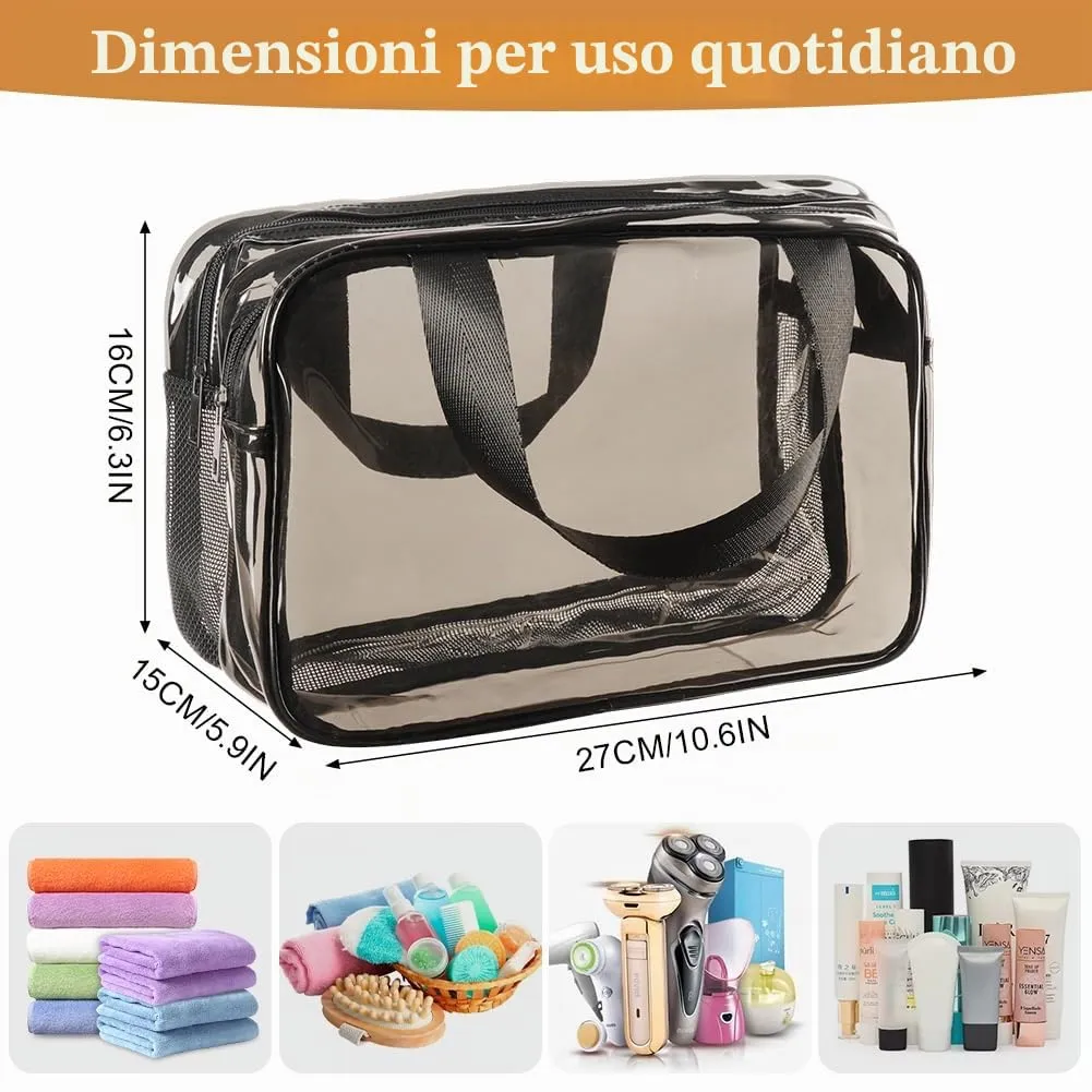 Aucuu Borse Da Toilette Trasparente, Beauty Case Trasparente, PVC Trousse da Viaggio, Borsa Cosmetici con separazione tra asciutto e bagnato, Cosmetici Trucco Portatile per Piscina, Viaggio - immagine 2