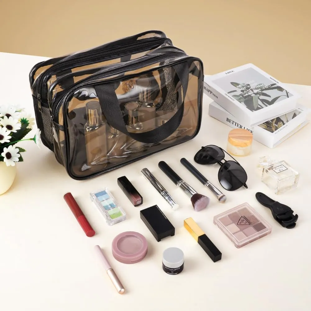 Aucuu Borse Da Toilette Trasparente, Beauty Case Trasparente, PVC Trousse da Viaggio, Borsa Cosmetici con separazione tra asciutto e bagnato, Cosmetici Trucco Portatile per Piscina, Viaggio - immagine 5