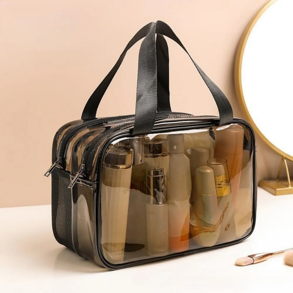 Aucuu Borse Da Toilette Trasparente, Beauty Case Trasparente, PVC Trousse da Viaggio, Borsa Cosmetici con separazione tra asciutto e bagnato, Cosmetici Trucco Portatile per Piscina, Viaggio - immagine 8