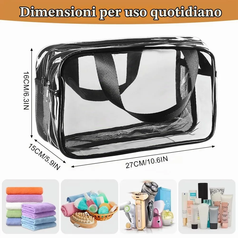 Aucuu Borse Da Toilette Trasparente, Beauty Case Trasparente, PVC Trousse da Viaggio, Borsa Cosmetici con separazione tra asciutto e bagnato, Cosmetici Trucco Portatile per Piscina, Viaggio - immagine 2