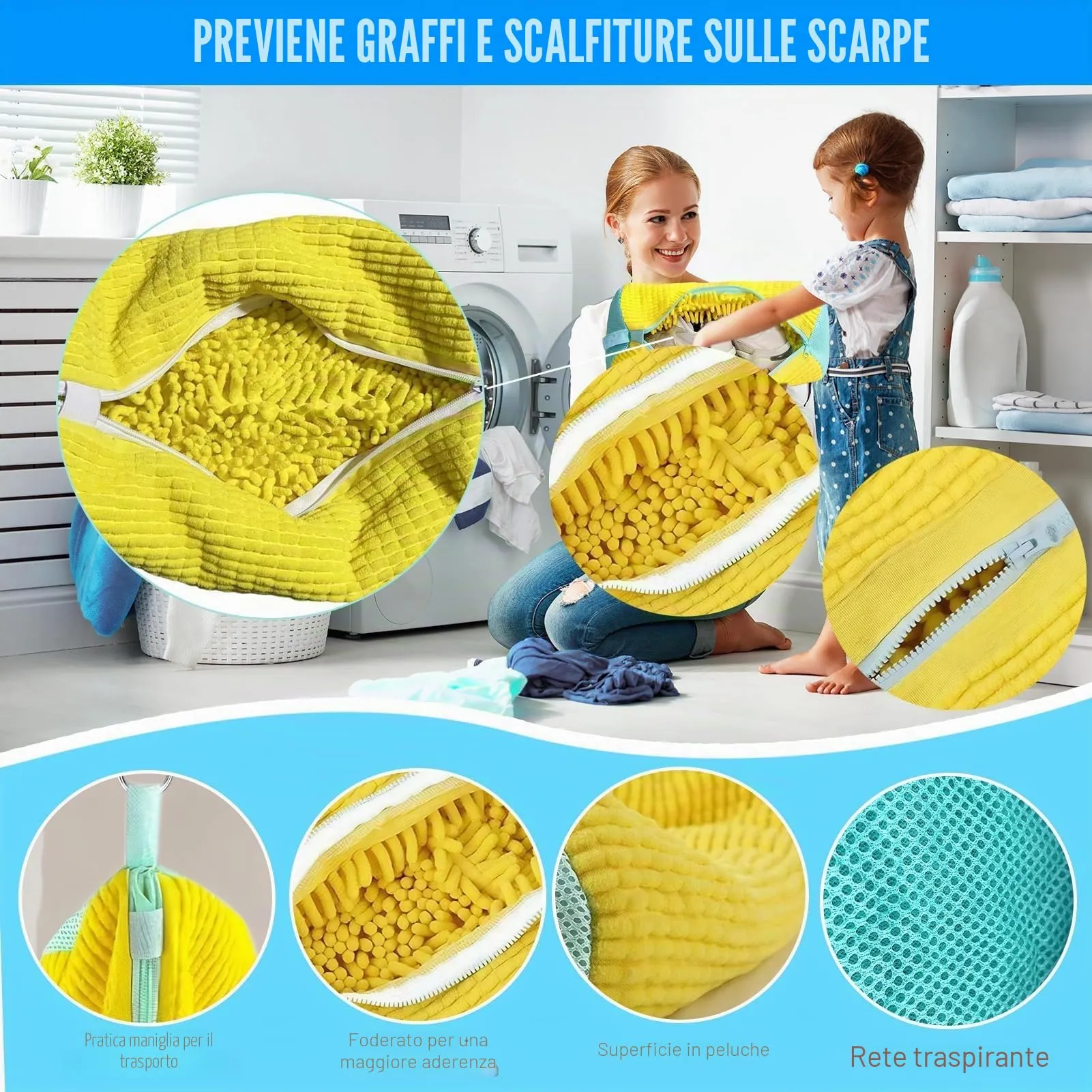 2 Pezzi Sacchetto per Lavare Scarpe in Lavatrice, con Sacchetti per ScarPe e Gancio, Sacco Lavatrice SCarpe in Ciniglia, ScArpe Borse per Bucato con Cernierazip, Proteggi Scarpe e LavatrIce - immagine 4