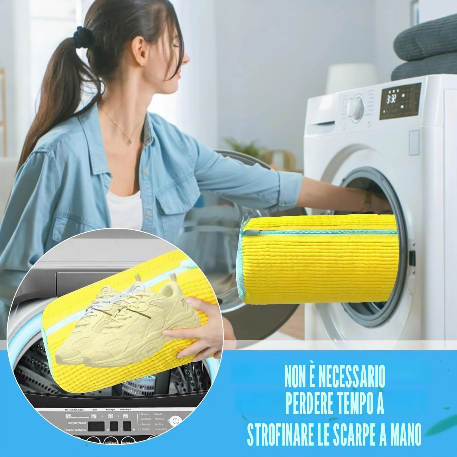 2 Pezzi Sacchetto per Lavare Scarpe in Lavatrice, con Sacchetti per ScarPe e Gancio, Sacco Lavatrice SCarpe in Ciniglia, ScArpe Borse per Bucato con Cernierazip, Proteggi Scarpe e LavatrIce - immagine 7