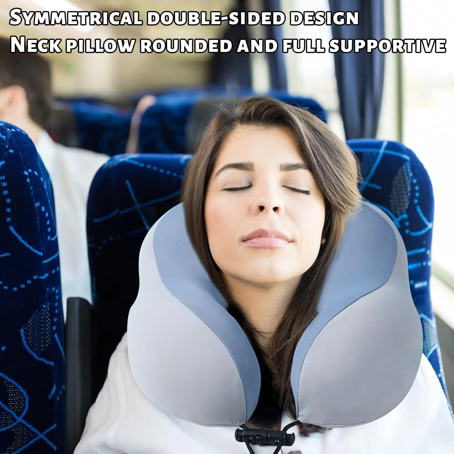 Cuscino cervicale da viaggio, fibbia regolabile, compatto e facile da riporre, cuscino double face, cuscino da viaggio a forma di U, facile da trasportare, adatto per viaggi in aereo, campeggio, ecc - immagine 4