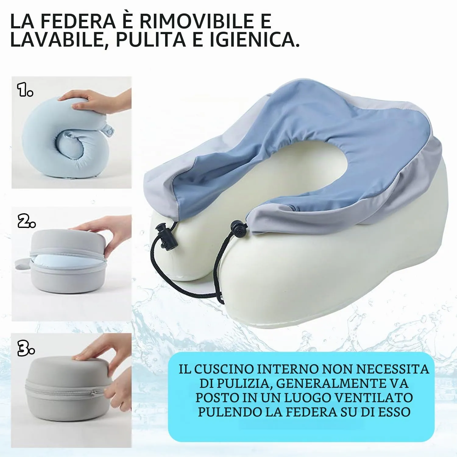 Cuscino cervicale da viaggio, fibbia regolabile, compatto e facile da riporre, cuscino double face, cuscino da viaggio a forma di U, facile da trasportare, adatto per viaggi in aereo, campeggio, ecc - immagine 2