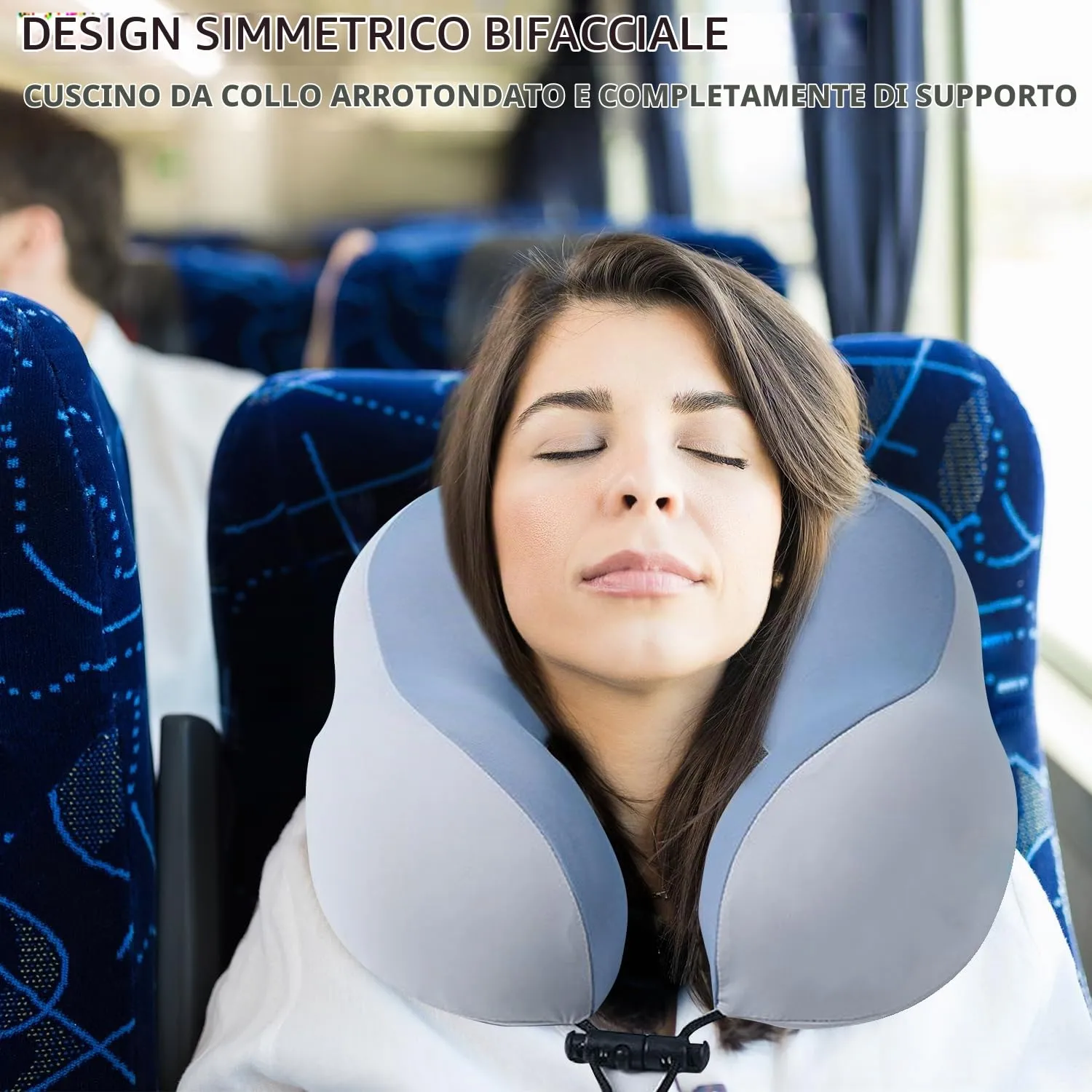 Cuscino cervicale da viaggio, fibbia regolabile, compatto e facile da riporre, cuscino double face, cuscino da viaggio a forma di U, facile da trasportare, adatto per viaggi in aereo, campeggio, ecc - immagine 4