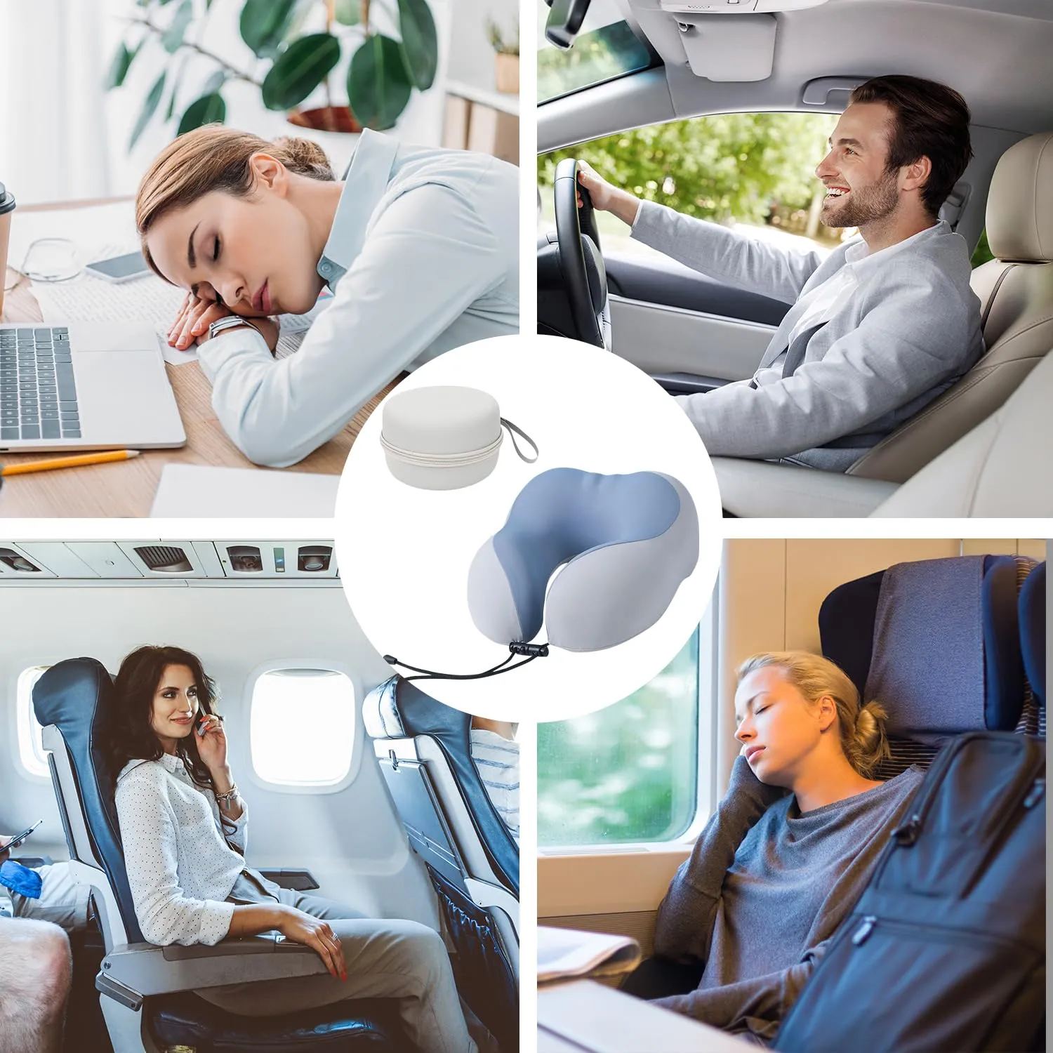 Cuscino cervicale da viaggio, fibbia regolabile, compatto e facile da riporre, cuscino double face, cuscino da viaggio a forma di U, facile da trasportare, adatto per viaggi in aereo, campeggio, ecc - immagine 6