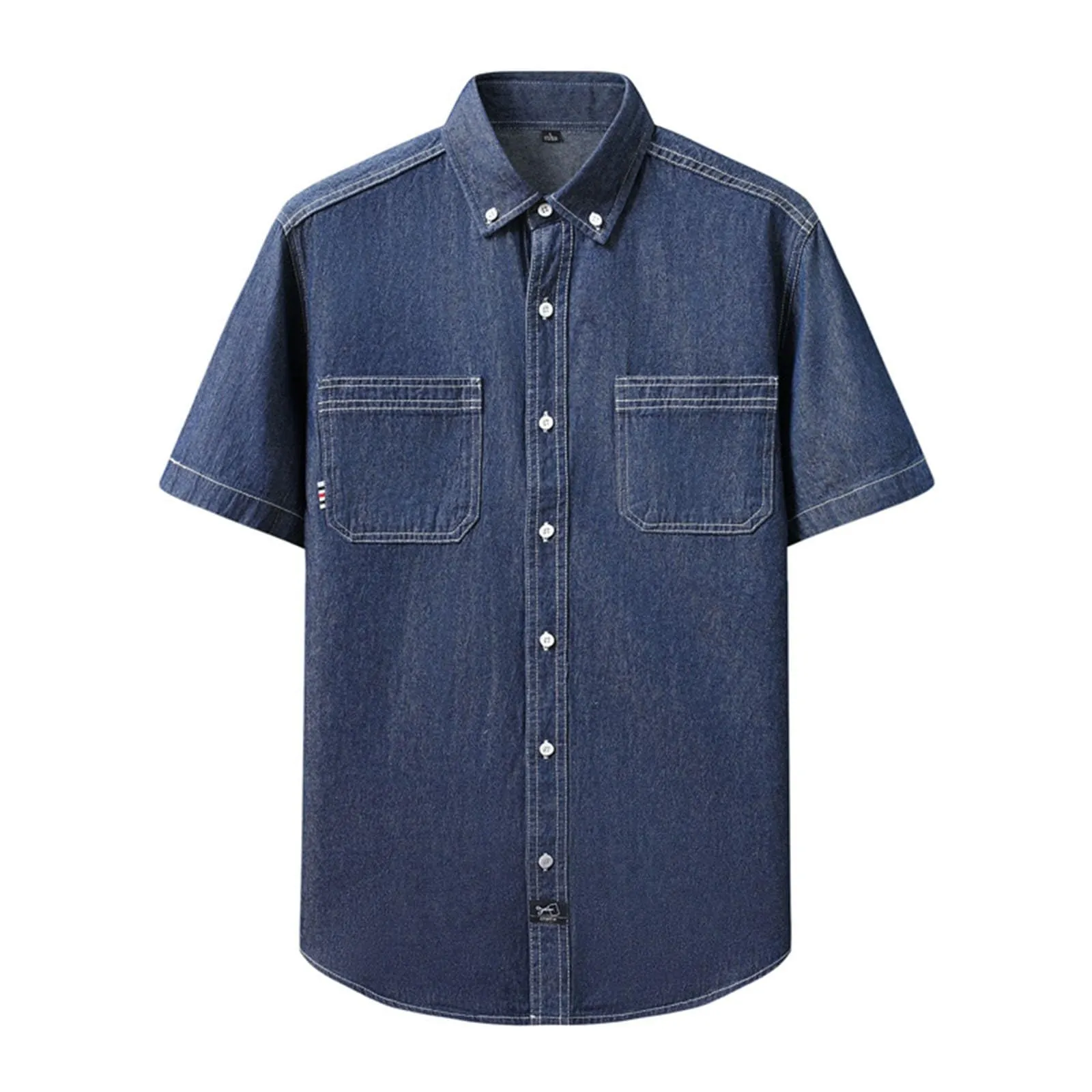 Duohropke Camicia in Jeans da Uomo a Maniche Corte, Camicia in Denim a Maniche Corte con Bottoni a Pressione, Camicie Jeans per Uomini, Blu Chiaro, Grigio Scuro, Vestibilità Regular, Look Usurato - immagine 1