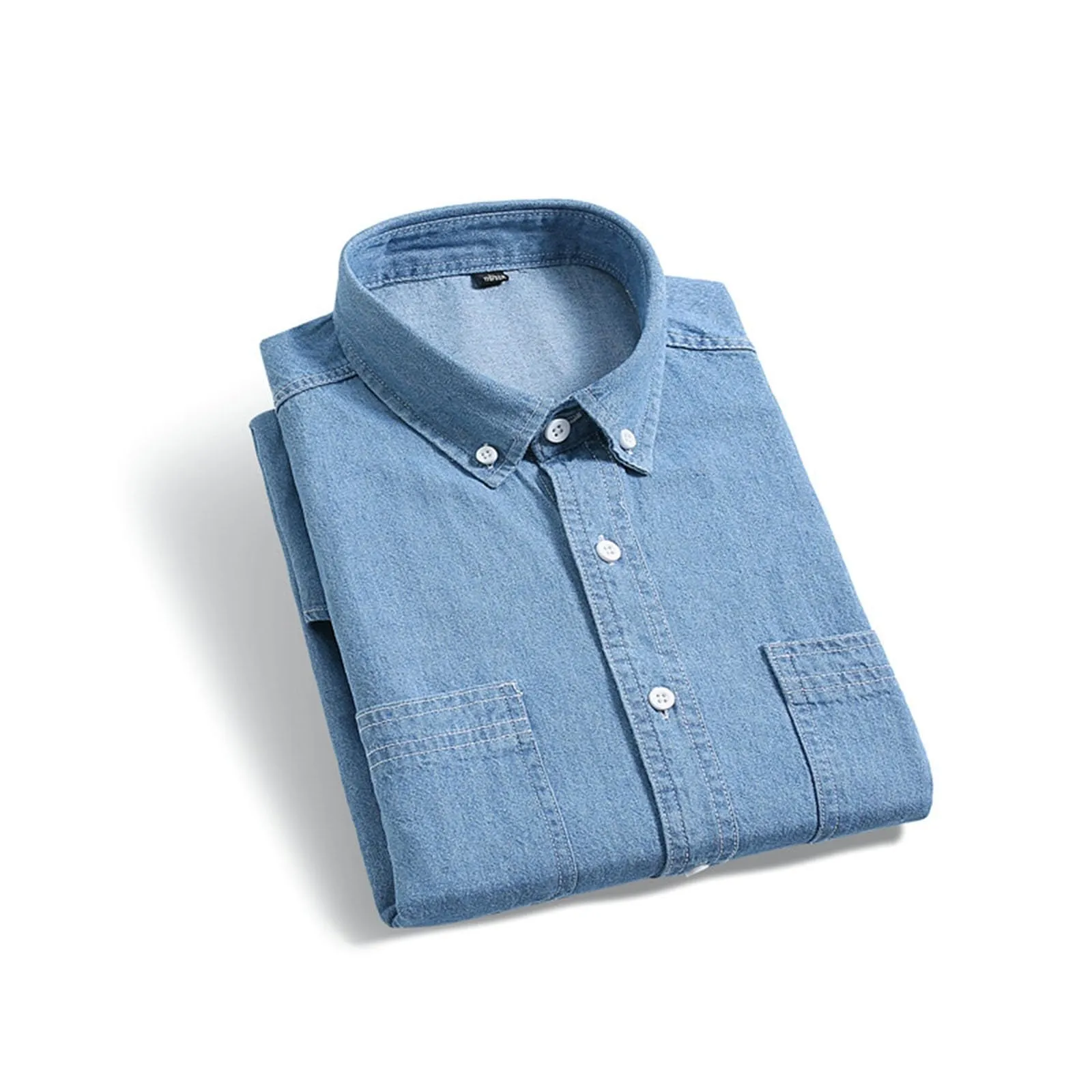 Duohropke Camicia in Jeans da Uomo a Maniche Corte, Camicia in Denim a Maniche Corte con Bottoni a Pressione, Camicie in Jeans per Uomini, Blu Chiaro, Grigio Scuro, Vestibilità Regular, Look Usurato - immagine 4