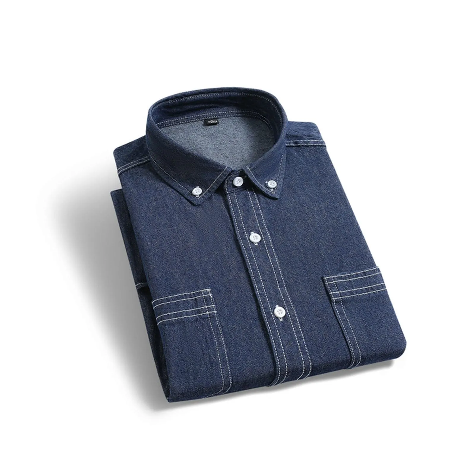Duohropke Camicia in Jeans da Uomo a Maniche Corte, Camicia in Denim a Maniche Corte con Bottoni a Pressione, Camicie in Jeans per Uomini, Blu Chiaro, Grigio Scuro, Vestibilità Regular, Look Usurato - immagine 4