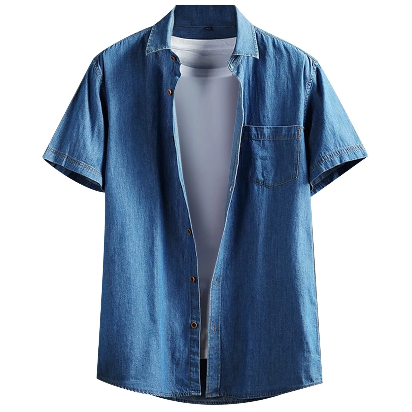 Duohropke Camicia in Jeans da Uomo a Maniche Corte, Camicia in Denim a Maniche Corte con Bottoni a Pressione, Camicie in Jeans per Uomini, Blu Chiaro, Grigio Scuro, Vestibilità Regular, Look Usurato - immagine 1