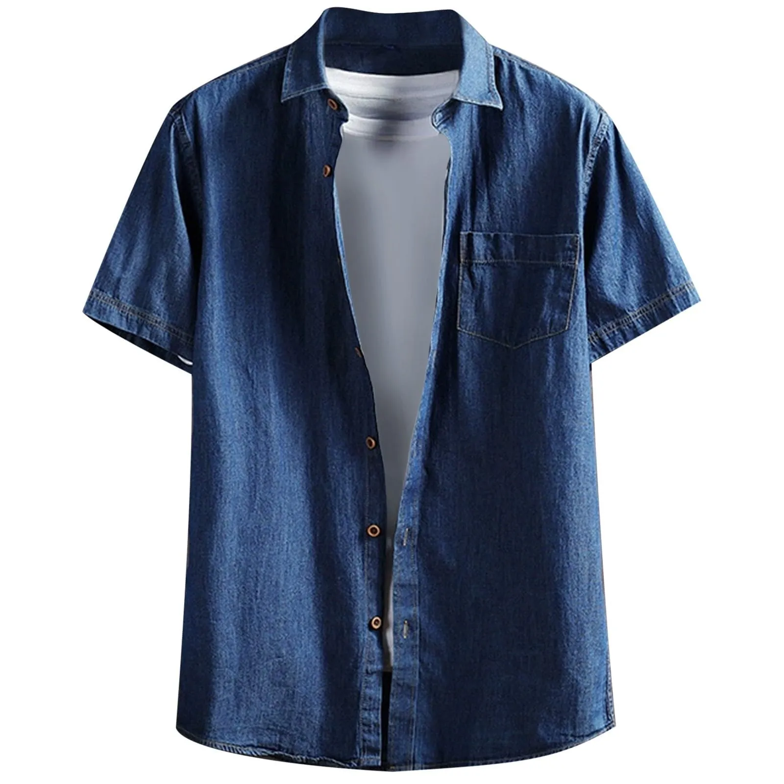 Duohropke Camicia in Jeans da Uomo a Maniche Corte, Camicia in Denim a Maniche Corte con Bottoni a Pressione, Camicie in Jeans per Uomini, Blu Chiaro, Grigio Scuro, Vestibilità Regular, Look Usurato - immagine 1