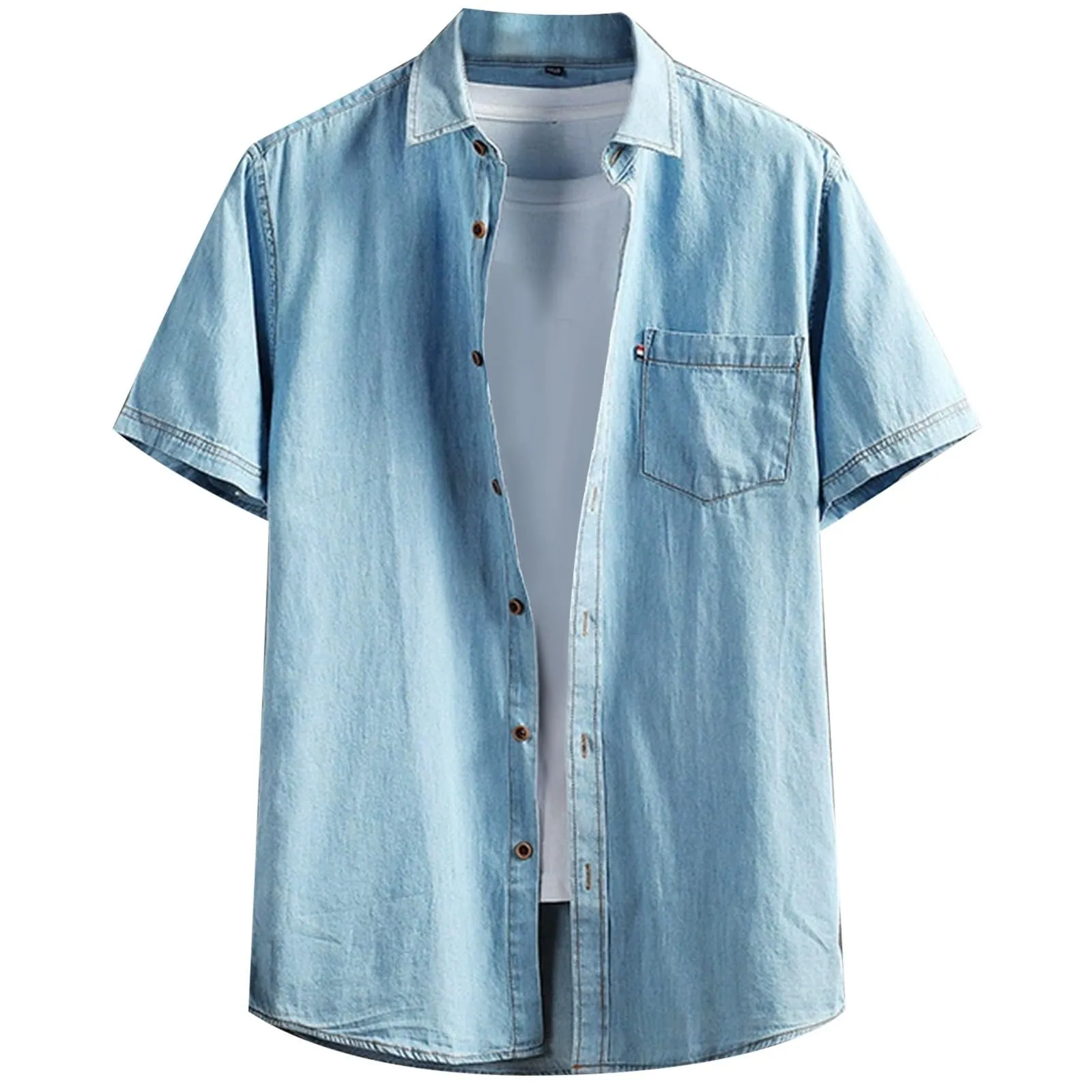Duohropke Camicia in Jeans da Uomo a Maniche Corte, Camicia Estiva in Denim, Camicia in Jeans per Uomini, con Bottoni a Pressione, Camicie in Jeans per Uomini, Blu Chiaro, Grigio Scuro, Vestibilità - immagine 1