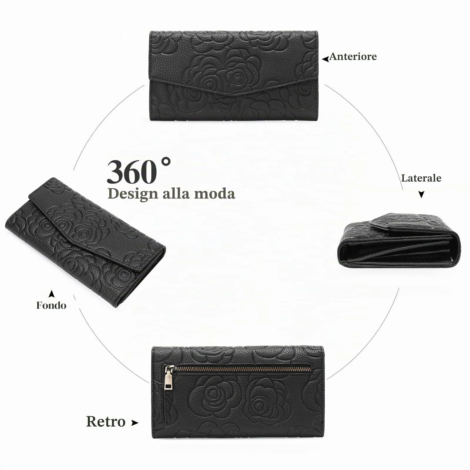 GOIACII Portafoglio Donna in Pelle Blocco RFID Grande Capacità Porta Carta di Credito Lungo con Portamonete - immagine 3