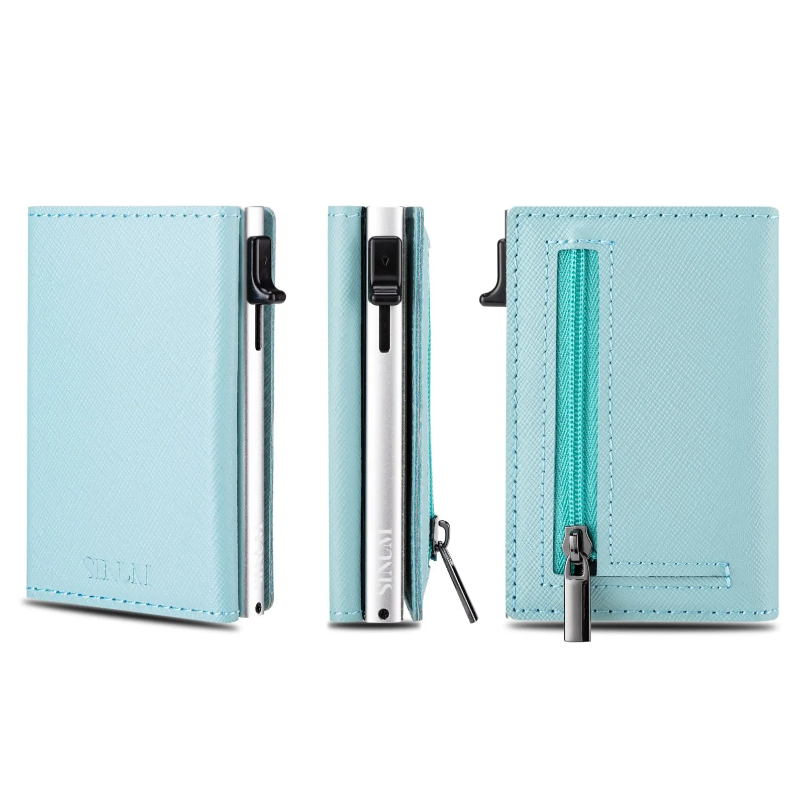 SINUM Portafoglio Saffiano - Chiusura Magnetica - Porta Carte Di Credito con Portamonete - Protezione RFID Anticlonazione - Brand Italiano (Saffiano, Azzurro) - immagine 5