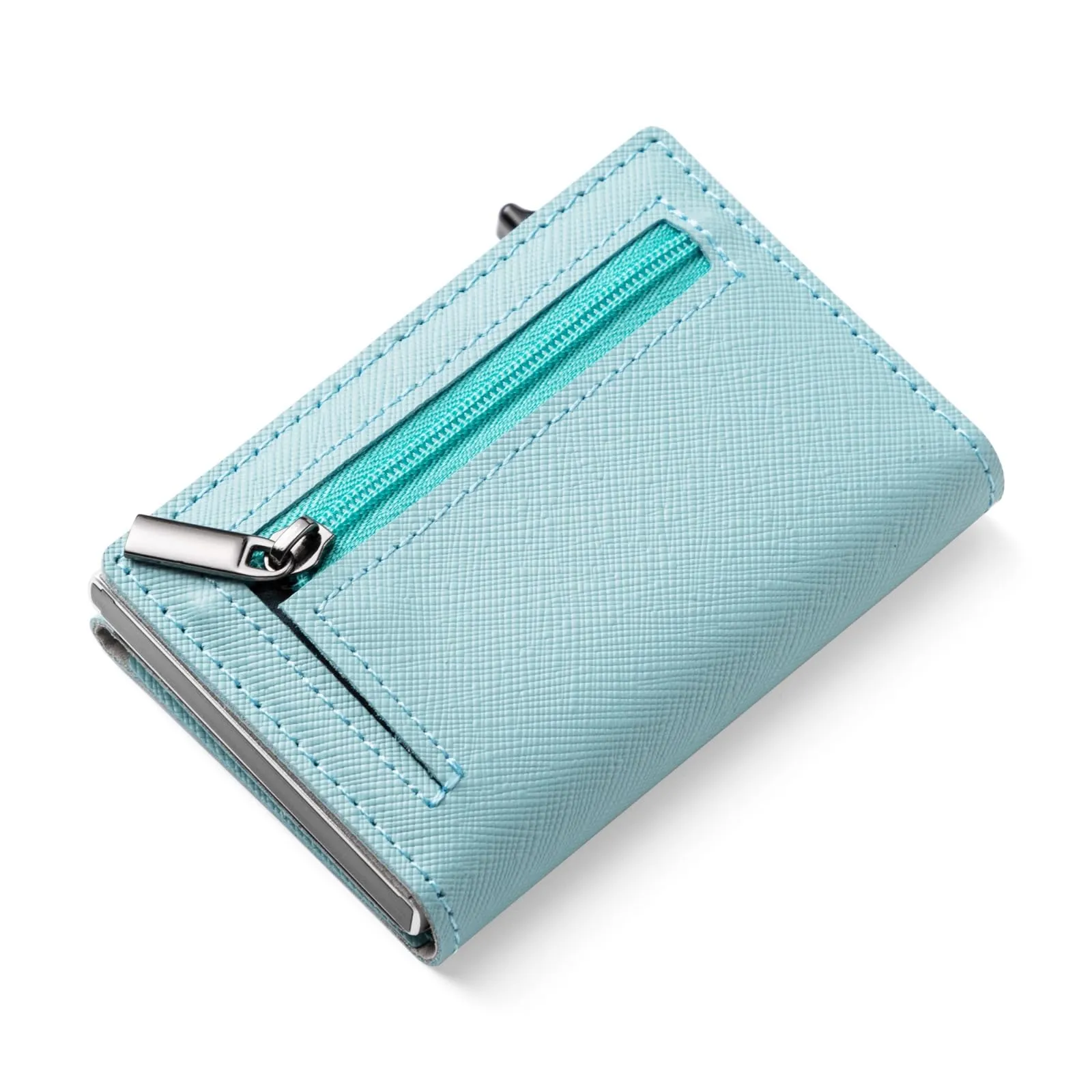 SINUM Portafoglio Saffiano - Chiusura Magnetica - Porta Carte Di Credito con Portamonete - Protezione RFID Anticlonazione - Brand Italiano (Saffiano, Azzurro) - immagine 7