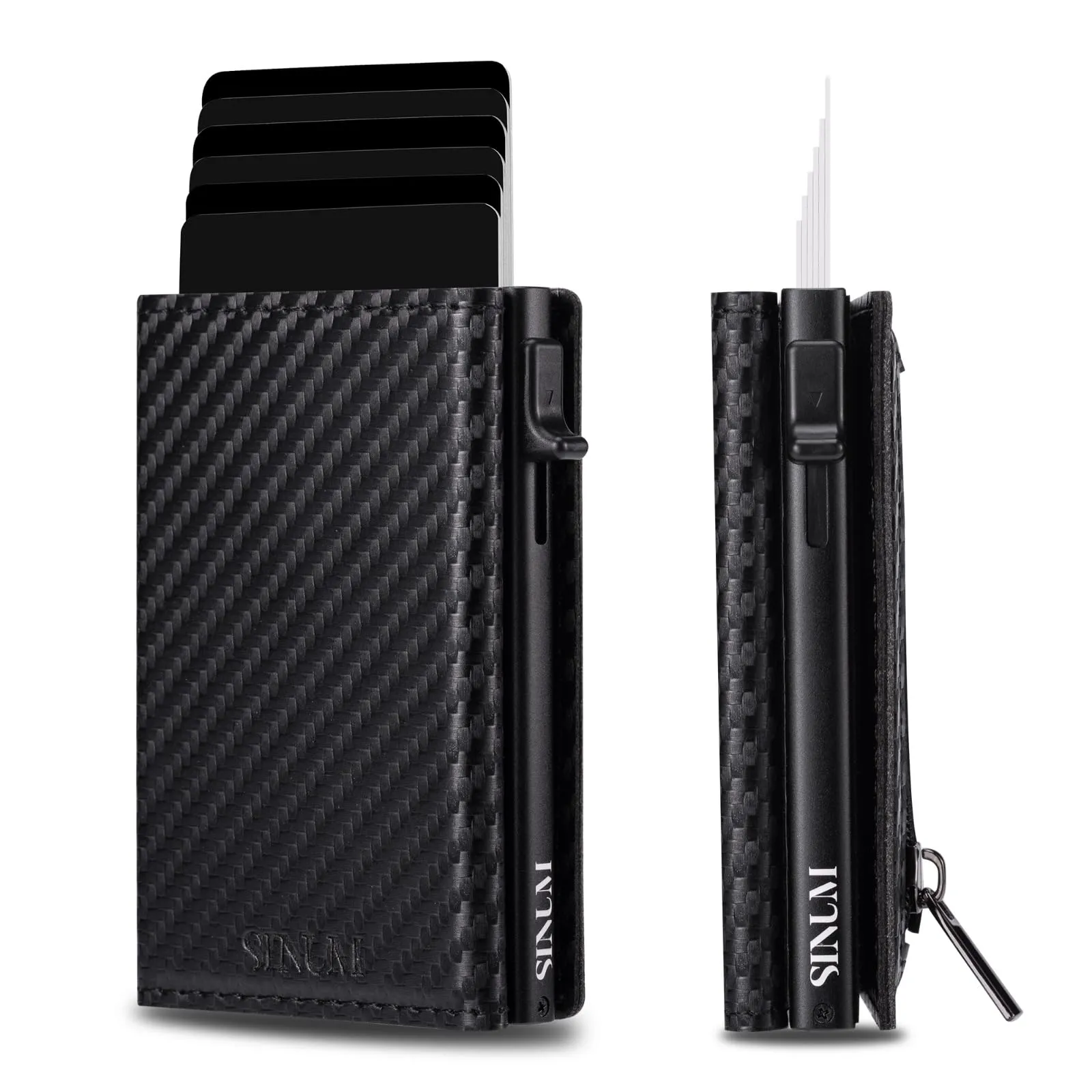 SINUM Portafoglio Carbon - Chiusura Magnetica - Porta Carte Di Credito con Portamonete - Protezione RFID Anticlonazione - Brand Italiano (Carbon, Nero) - immagine 1