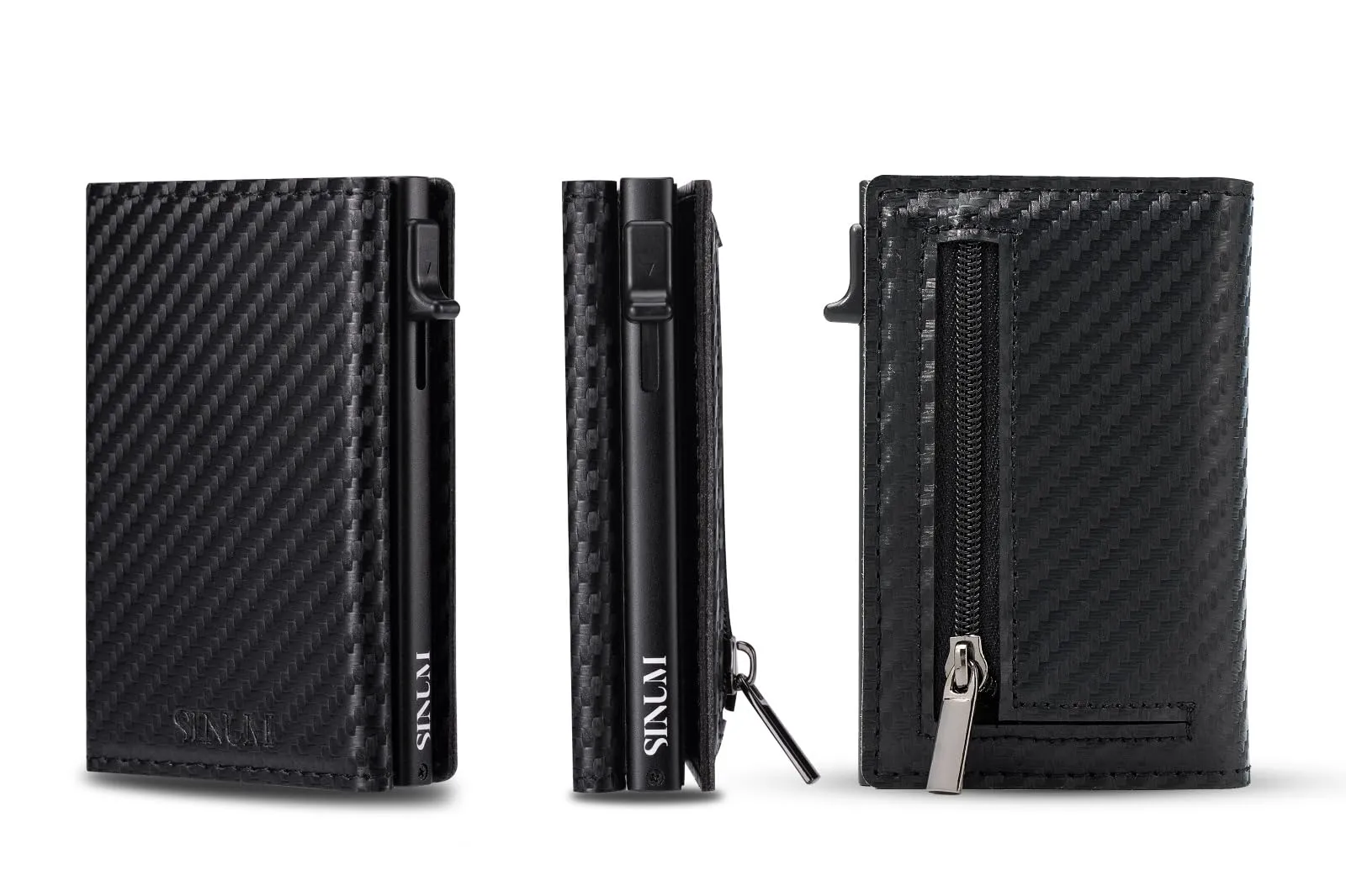 SINUM Portafoglio Carbon - Chiusura Magnetica - Porta Carte Di Credito con Portamonete - Protezione RFID Anticlonazione - Brand Italiano (Carbon, Nero) - immagine 5