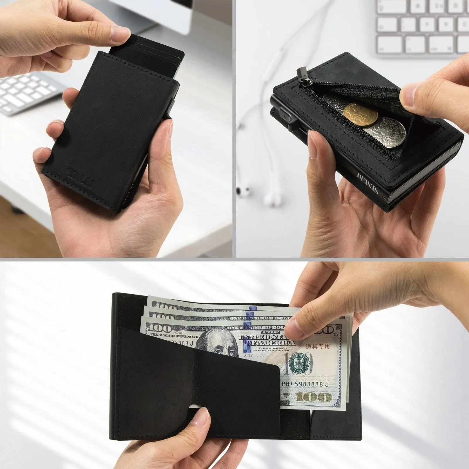 SINUM Portafoglio Pelle Crazy Horse - Chiusura Magnetica - Porta Carte Di Credito con Portamonete - Protezione RFID Anticlonazione - Brand Italiano (Pelle Crazy Horse, Nero) - immagine 3