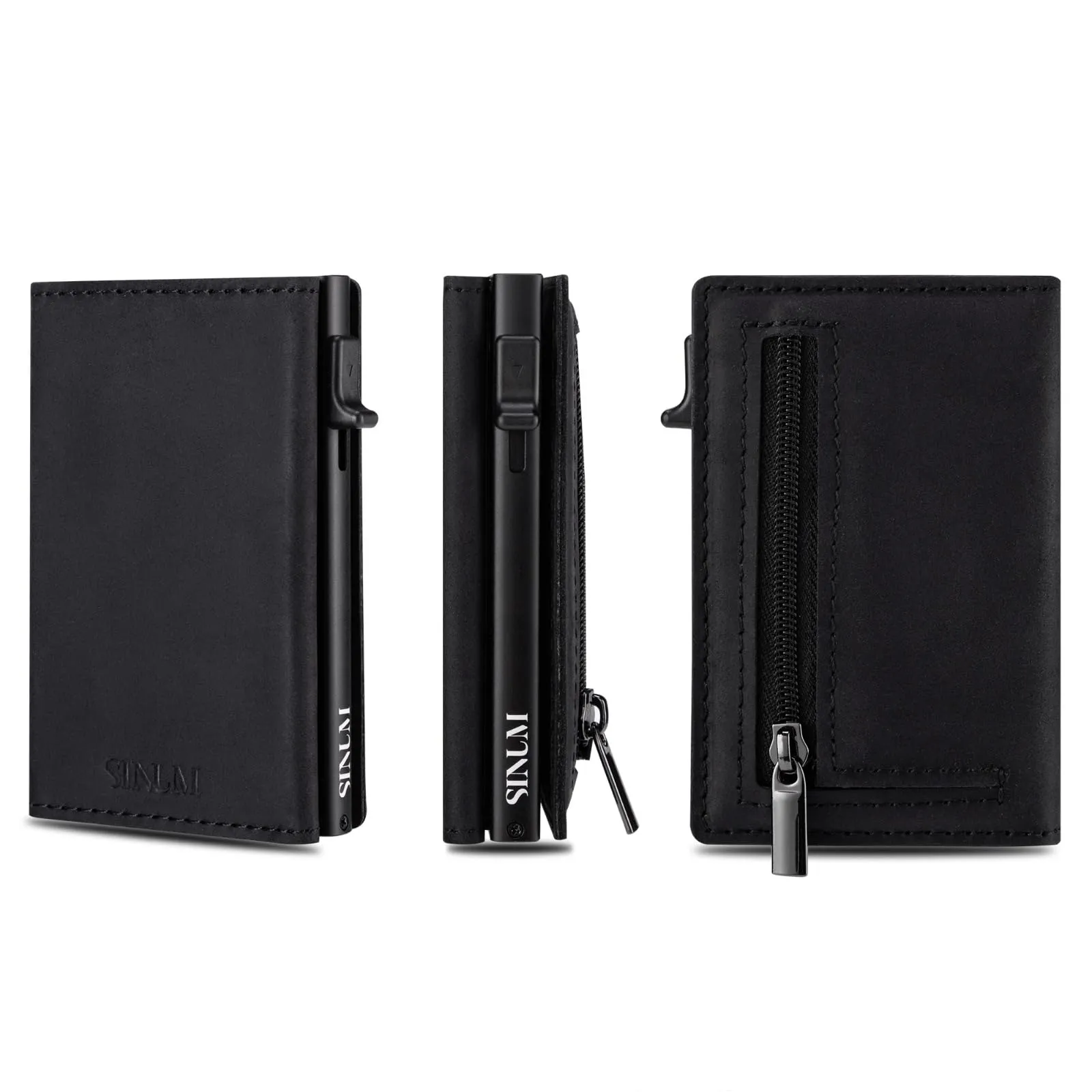 SINUM Portafoglio Pelle Crazy Horse - Chiusura Magnetica - Porta Carte Di Credito con Portamonete - Protezione RFID Anticlonazione - Brand Italiano (Pelle Crazy Horse, Nero) - immagine 5