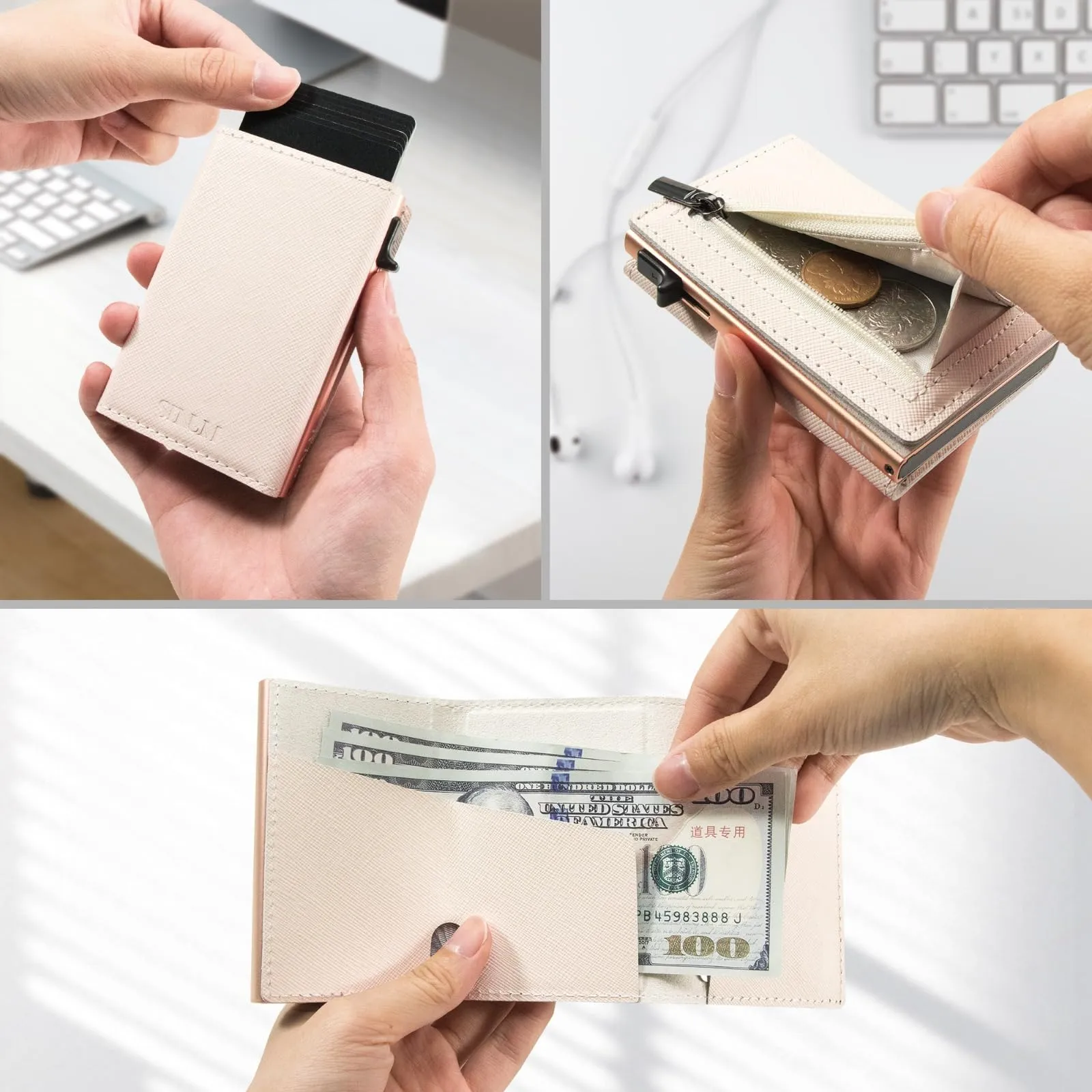 SINUM Portafoglio Saffiano - Chiusura Magnetica - Porta Carte Di Credito con Portamonete - Protezione RFID Anticlonazione - Brand Italiano (Saffiano, Beige) - immagine 3