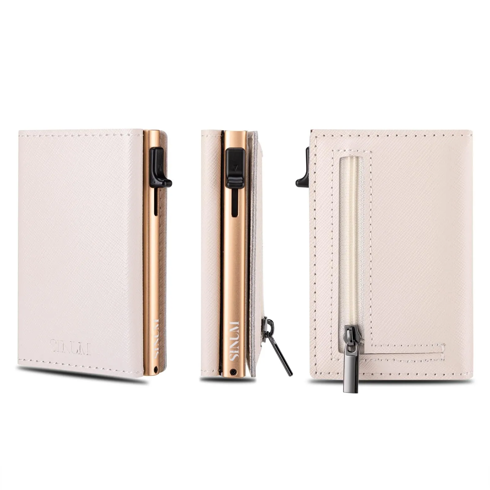 SINUM Portafoglio Saffiano - Chiusura Magnetica - Porta Carte Di Credito con Portamonete - Protezione RFID Anticlonazione - Brand Italiano (Saffiano, Beige) - immagine 5