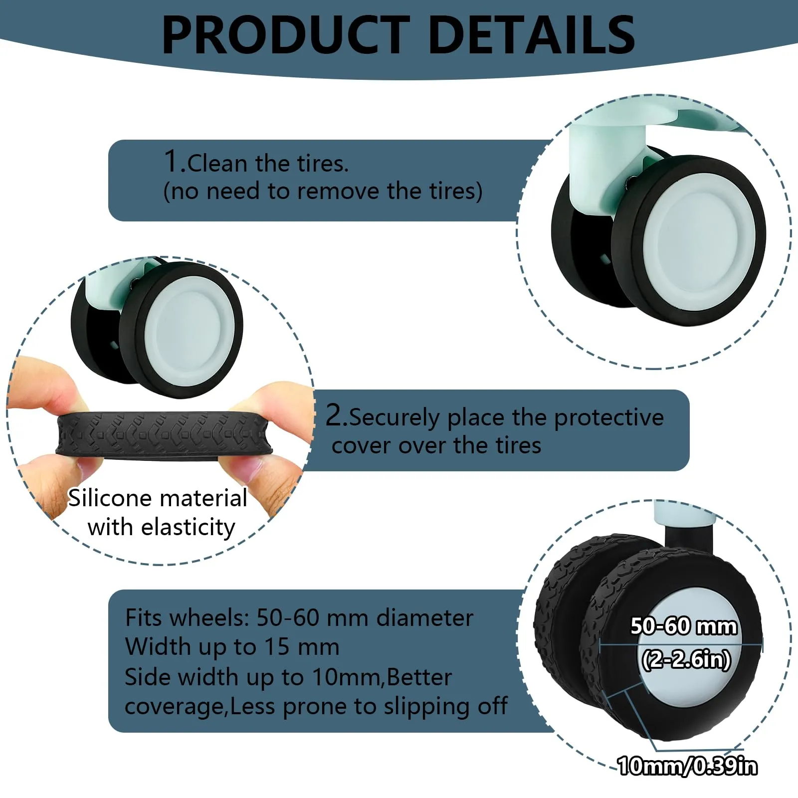 8 Copri Ruote Valigia in Silicone Nero - immagine 3