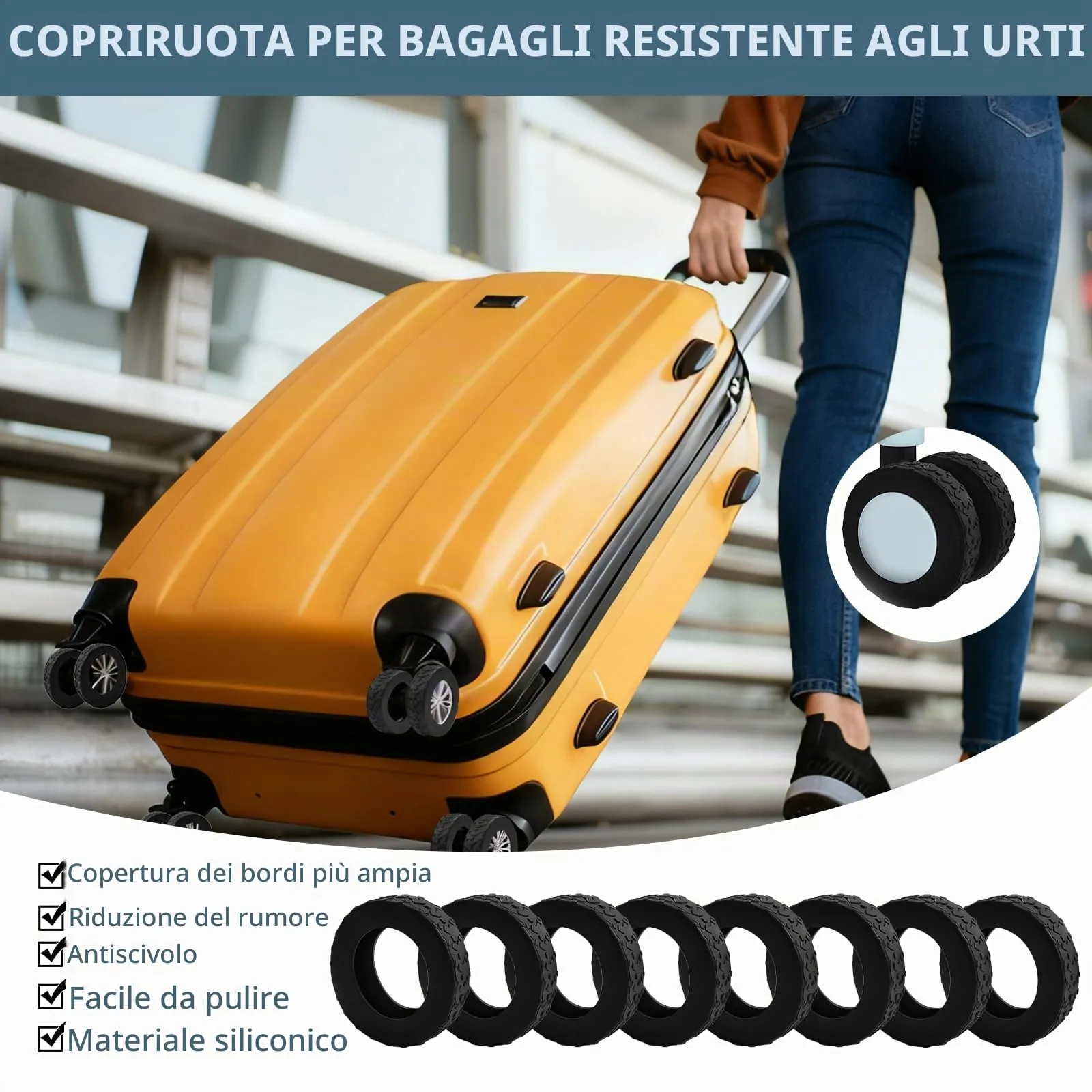 8 Copri Ruote Valigia in Silicone Nero - immagine 5