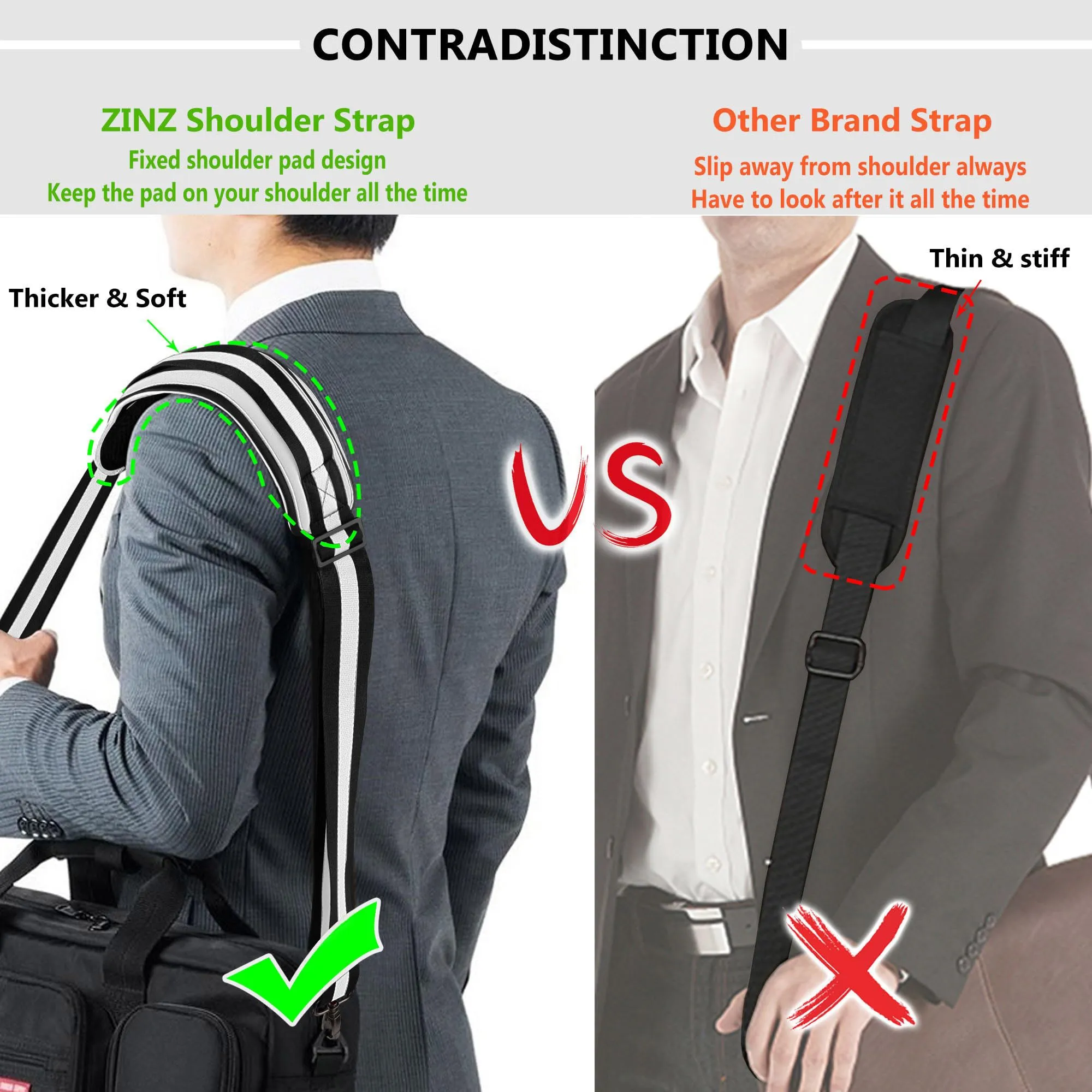 ZINZ 57" Cinturino Regolabile con Imbottitura Fissa Spessa,Strisce-BkWBk - immagine 4