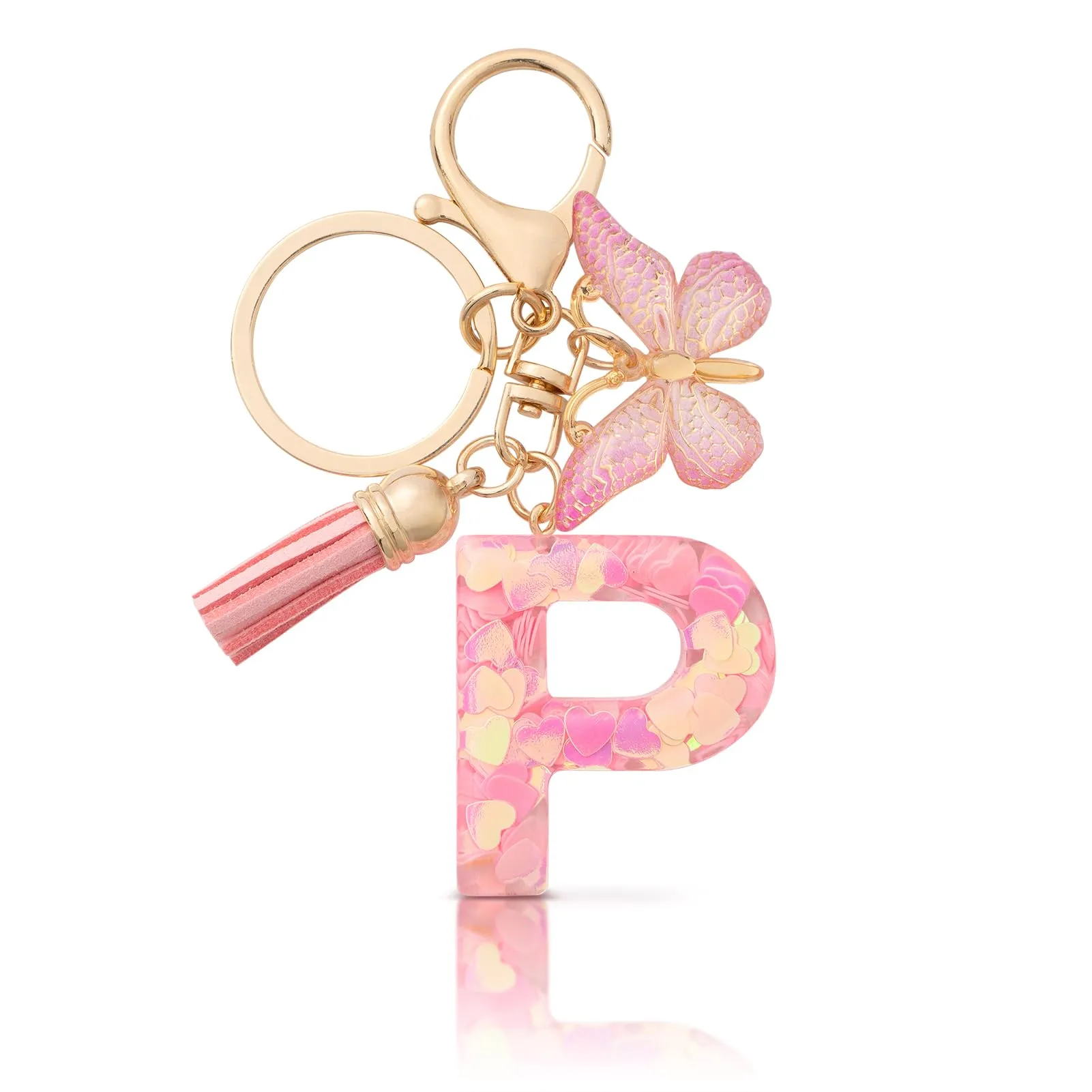 CHUQING Portachiavi Donna con Iniziale Farfalla Rosa P - immagine 1
