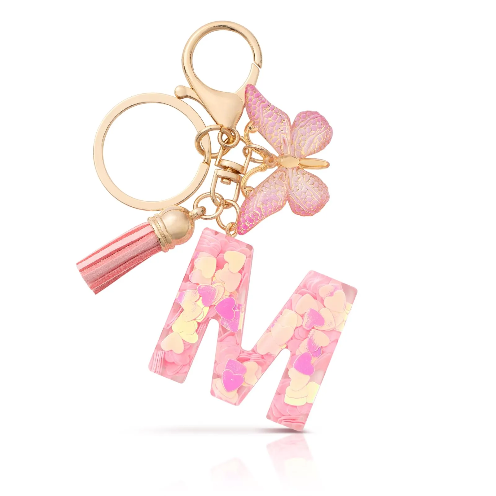 CHUQING Portachiavi Donna con Iniziale Farfalla Rosa M - immagine 1