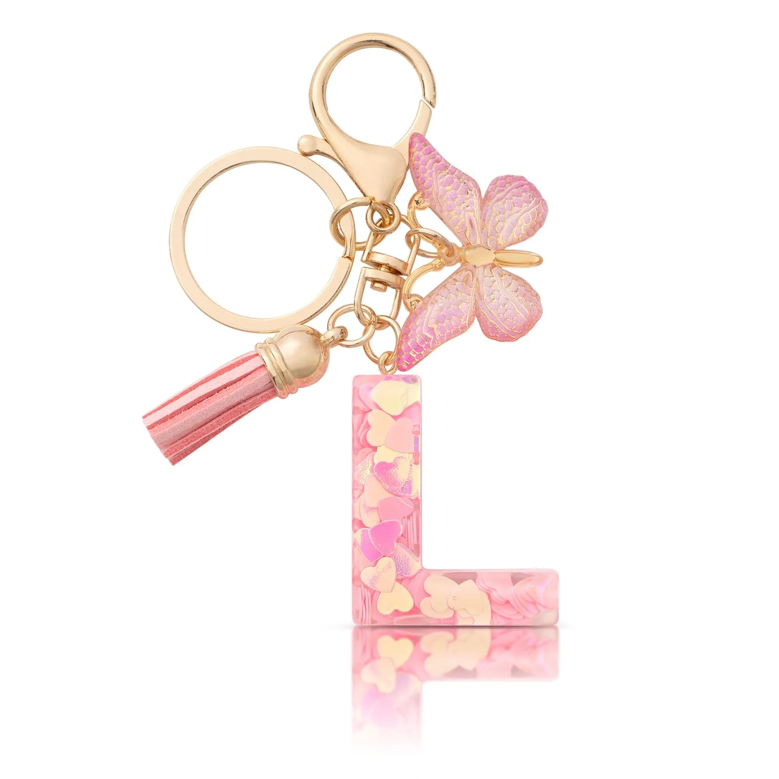 CHUQING Portachiavi Donna con Iniziale Farfalla Rosa L - immagine 1