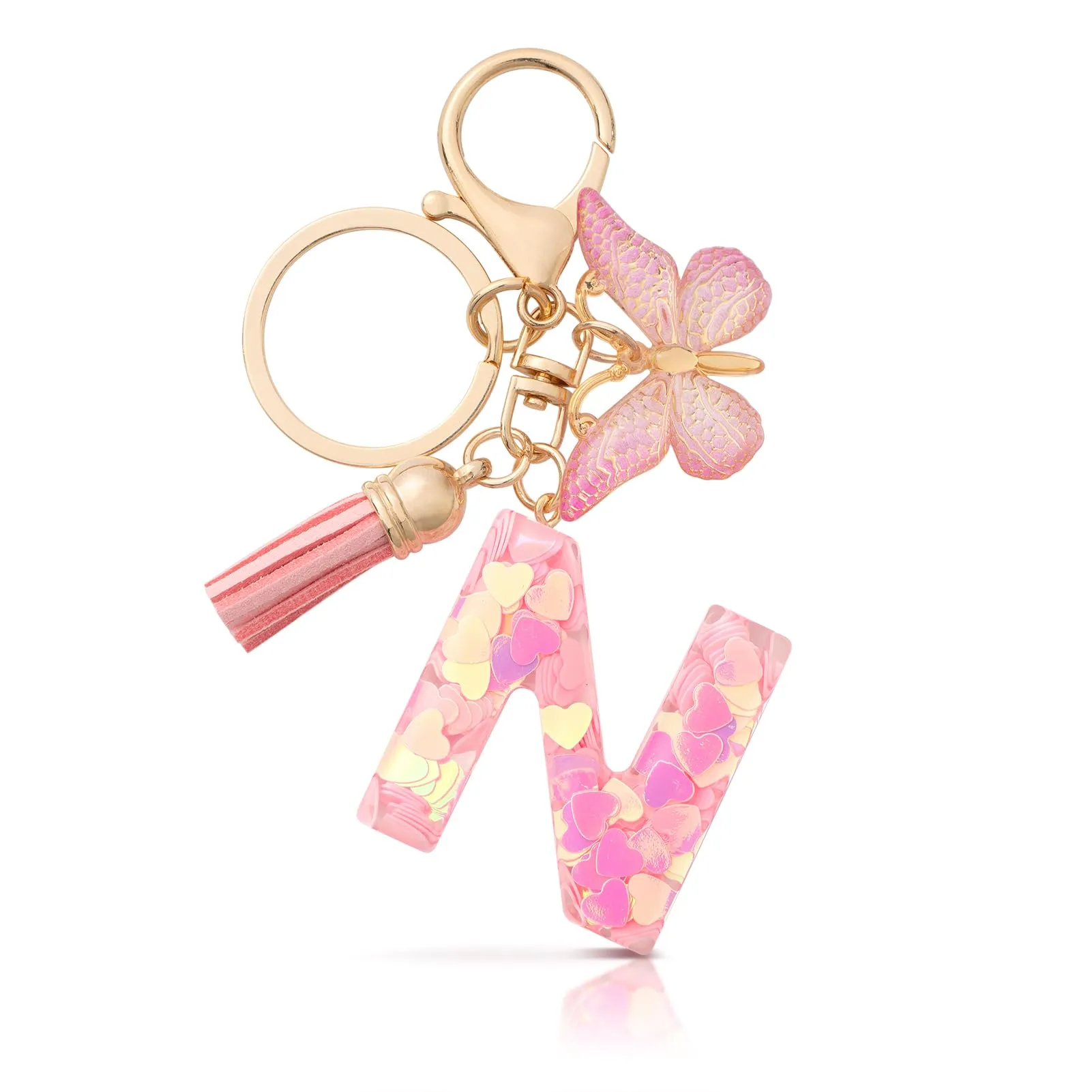 CHUQING Portachiavi Donna con Iniziale Farfalla Rosa N - immagine 1