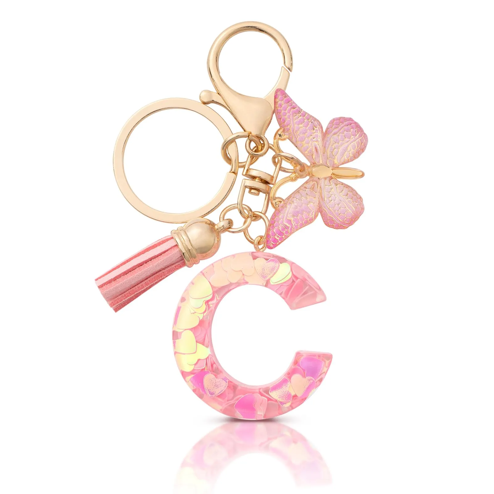 CHUQING Portachiavi Donna con Iniziale Farfalla Rosa C - immagine 1