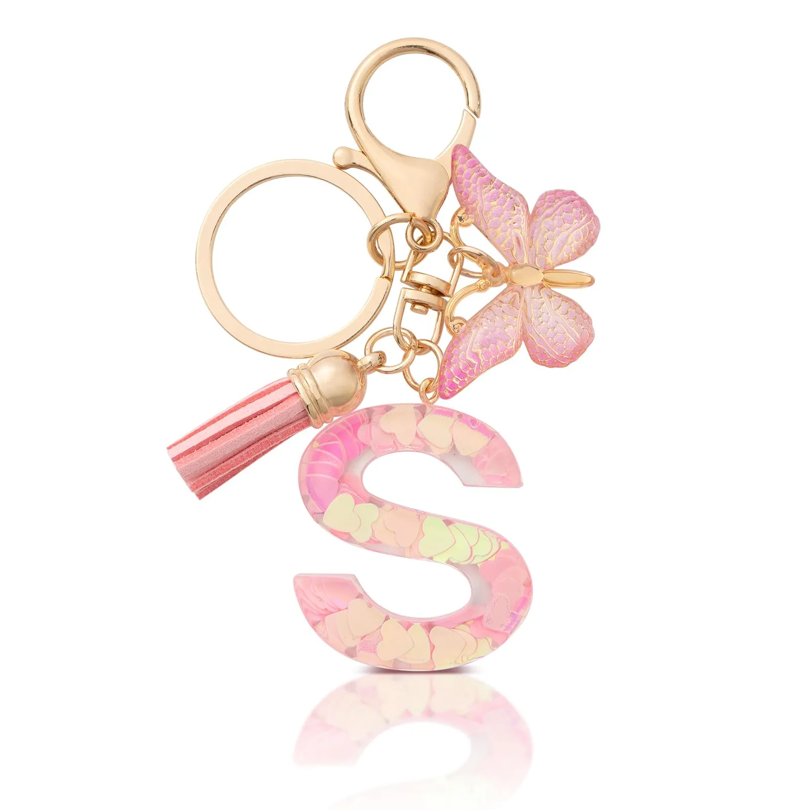 CHUQING Portachiavi Donna con Iniziale Farfalla Rosa S - immagine 1