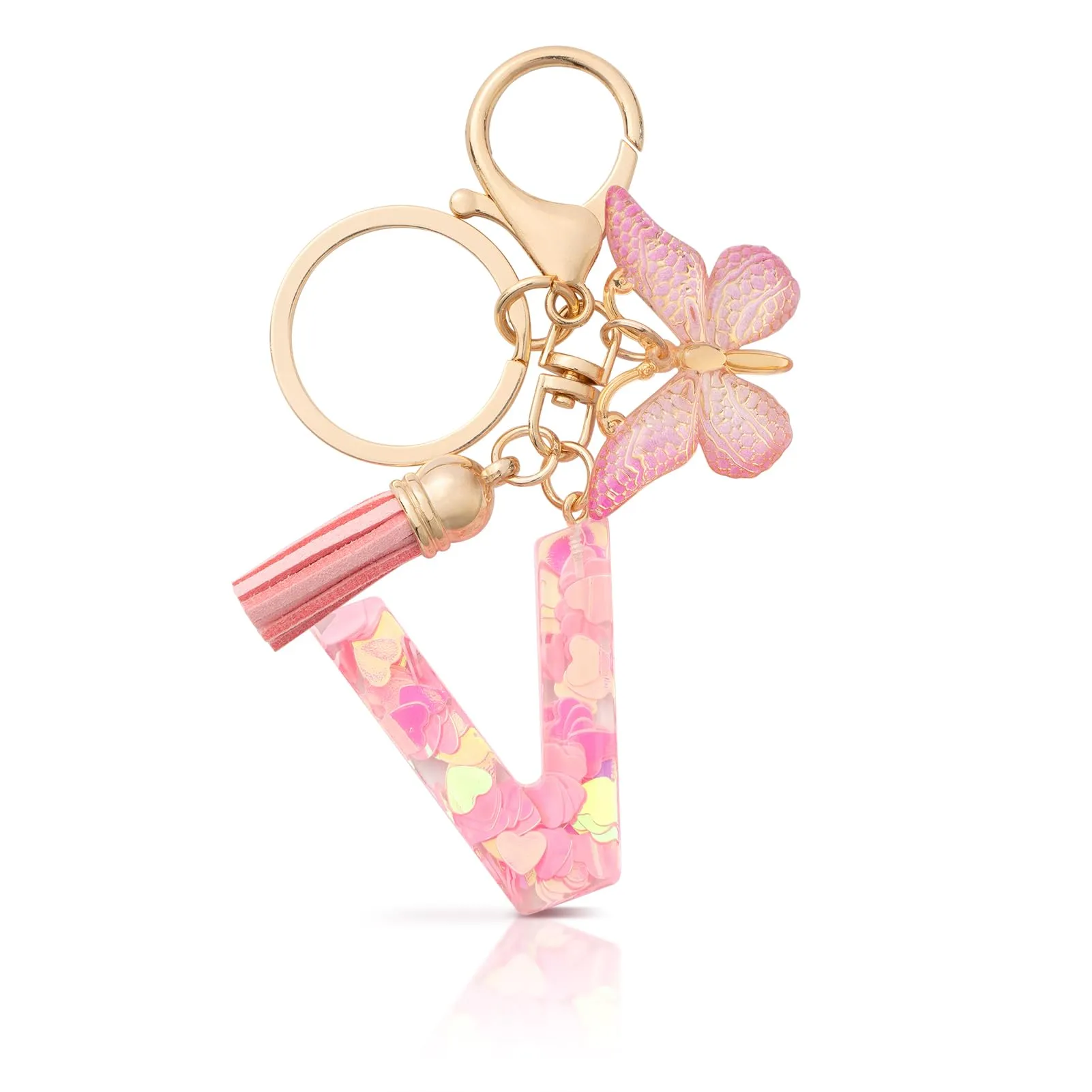 CHUQING Portachiavi Donna con Iniziale Farfalla Rosa V - immagine 1