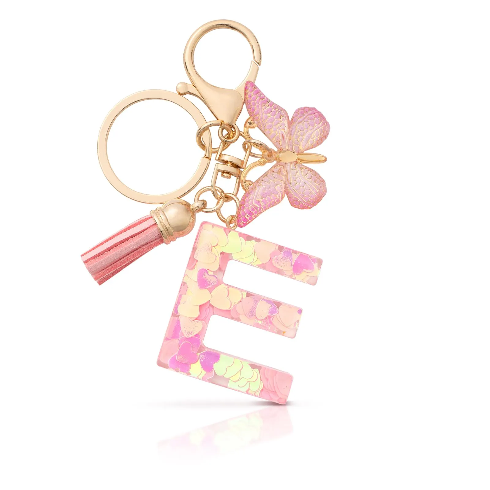 CHUQING Portachiavi Donna con Iniziale Farfalla Rosa E - immagine 1
