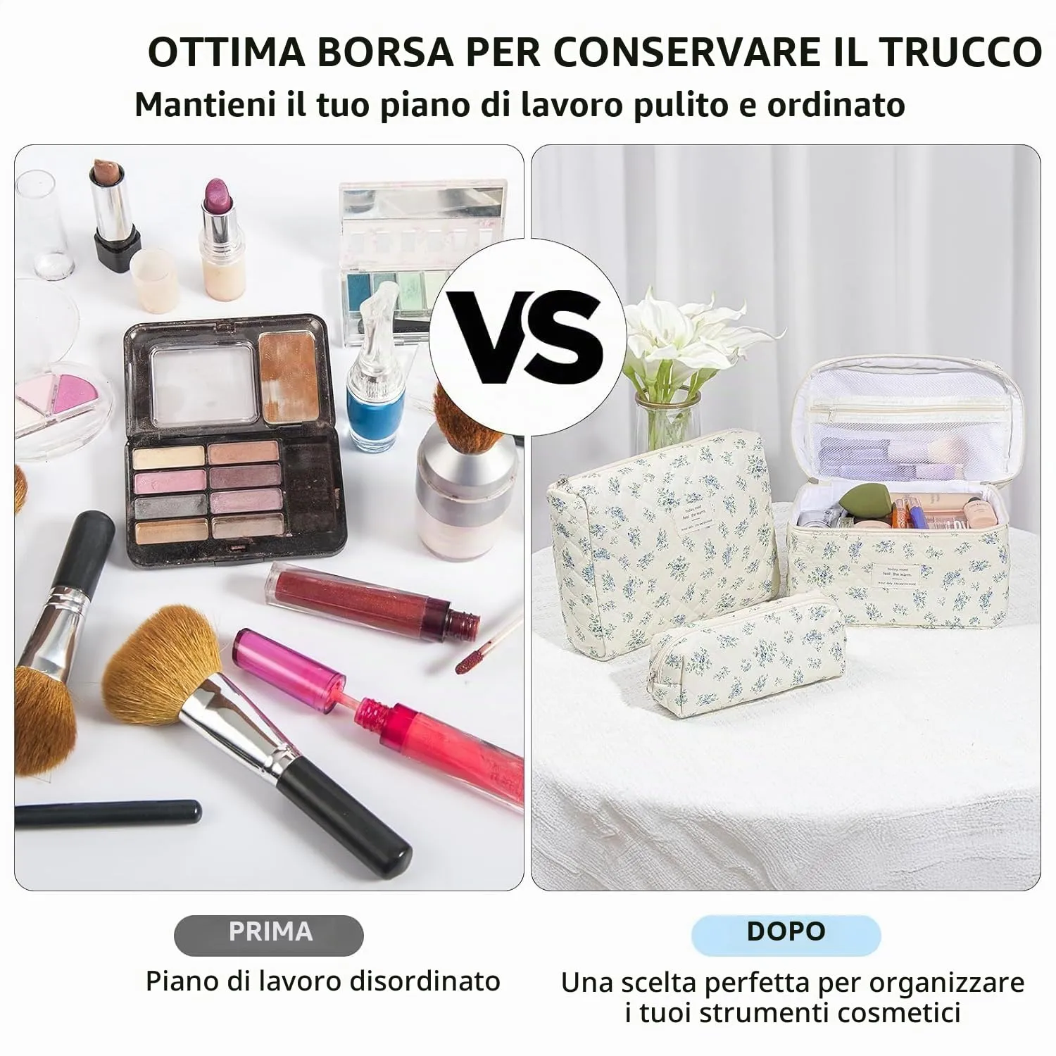 LIULINY 3 Pezzi Borsa Trucco Floreale, Borsa da Viaggio per Il Trucco da Donna, Beauty Case da Viaggio da Floreale, Beauty Case Morbido Makeup Bag, Makeup Bag Organizer, per Viaggi Outdoor (Blu) - immagine 4