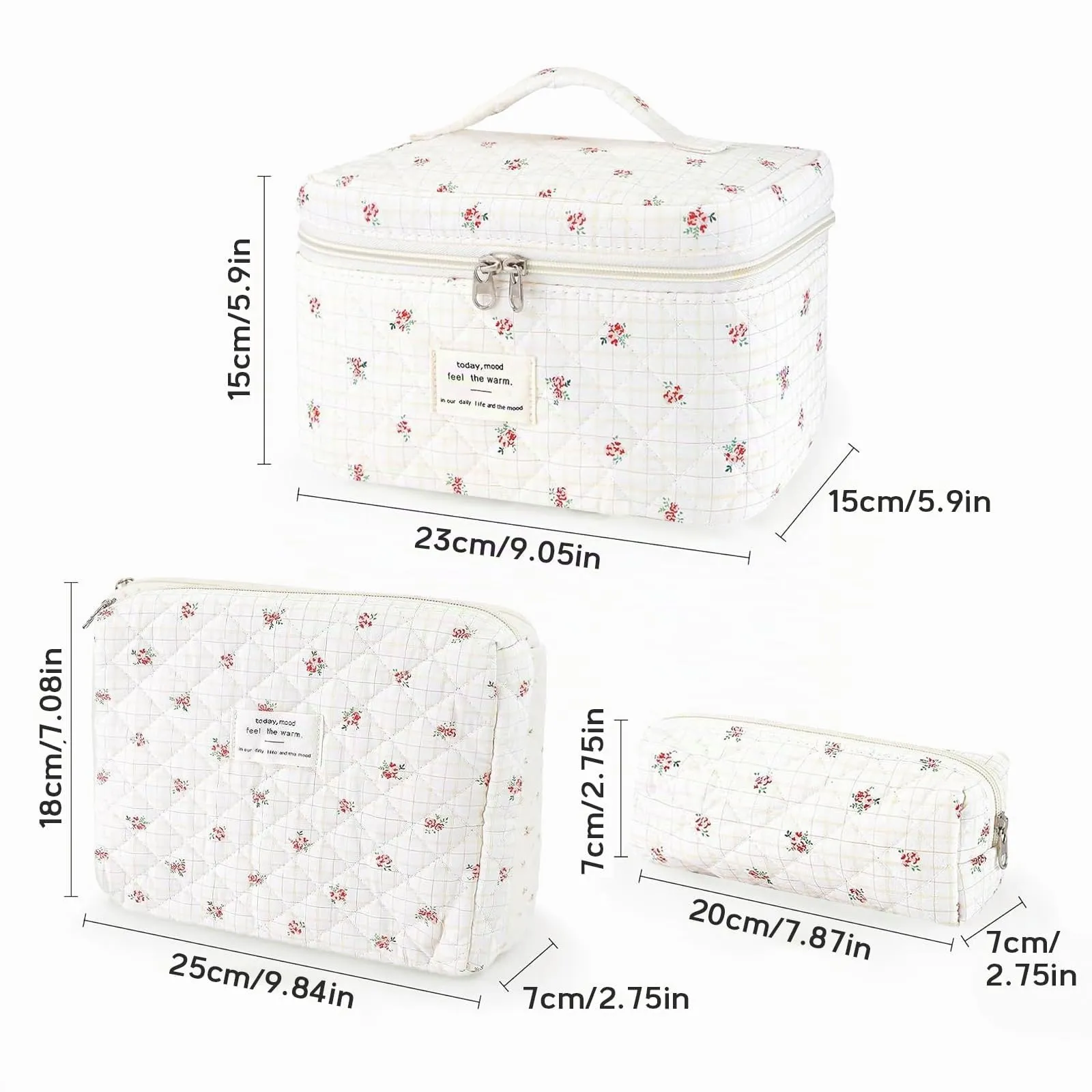 LIULINY 3 Pezzi Borsa Trucco Floreale, Borsa da Viaggio per Il Trucco da Donna, Beauty Case da Viaggio da Floreale, Beauty Case Morbido Makeup Bag, Makeup Bag Organizer, per Viaggi Outdoor (Rosso) - immagine 2