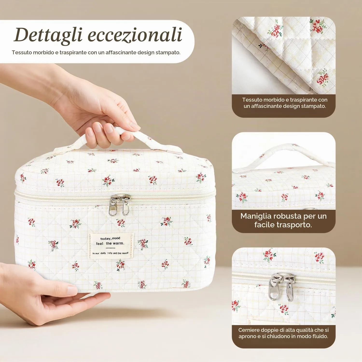 LIULINY 3 Pezzi Borsa Trucco Floreale, Borsa da Viaggio per Il Trucco da Donna, Beauty Case da Viaggio da Floreale, Beauty Case Morbido Makeup Bag, Makeup Bag Organizer, per Viaggi Outdoor (Rosso) - immagine 3