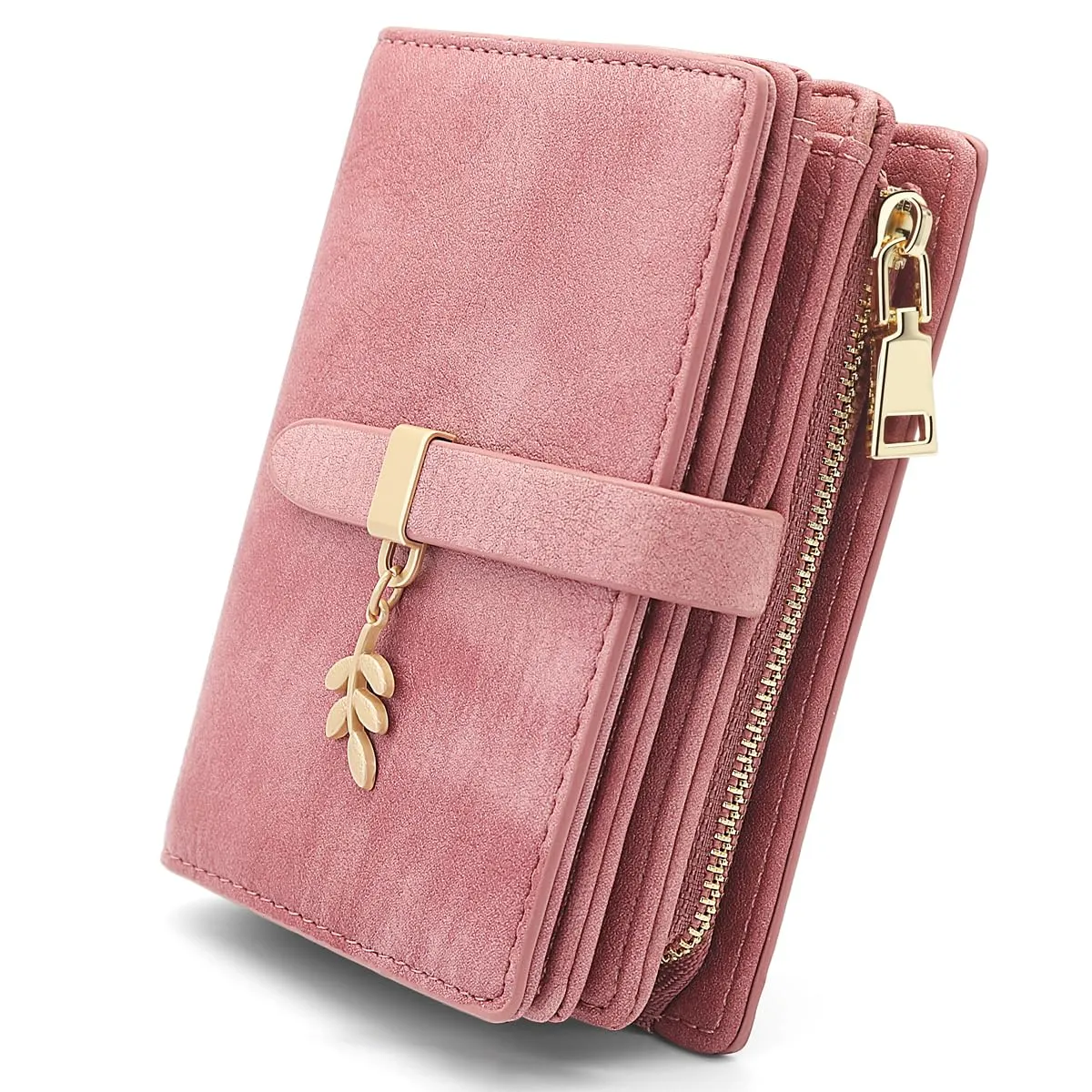GOUNNU Portafoglio Donna Piccolo Portafogli Pelle PU RFID Blocco Elegante Corto Portamonete per donna con 17 Porta Carta di Credito Cerniera (Rosa) - immagine 1