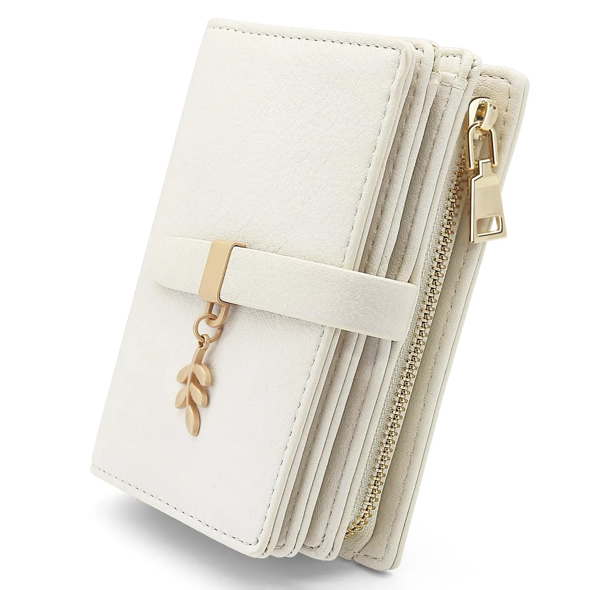 GOUNNU Portafoglio Donna Piccolo Portafogli Pelle PU RFID Blocco Elegante Corto Portamonete per donna con 17 Porta Carta di Credito Cerniera (Beige) - immagine 1