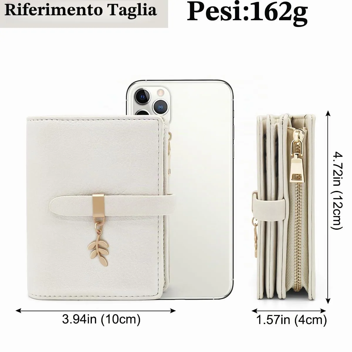 GOUNNU Portafoglio Donna Piccolo Portafogli Pelle PU RFID Blocco Elegante Corto Portamonete per donna con 17 Porta Carta di Credito Cerniera (Beige) - immagine 4