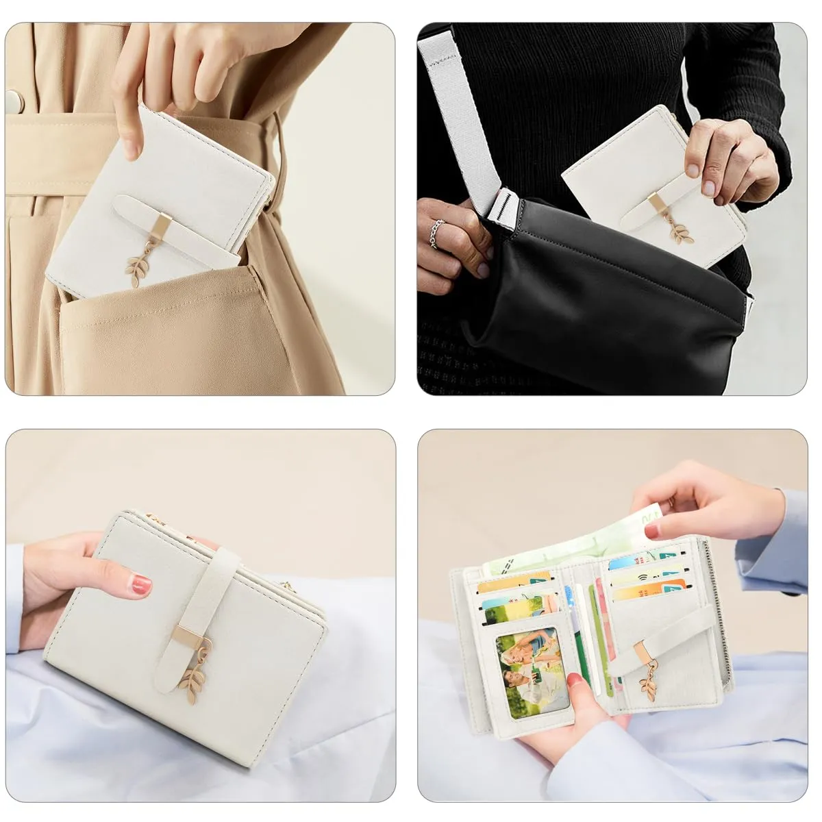 GOUNNU Portafoglio Donna Piccolo Portafogli Pelle PU RFID Blocco Elegante Corto Portamonete per donna con 17 Porta Carta di Credito Cerniera (Beige) - immagine 5