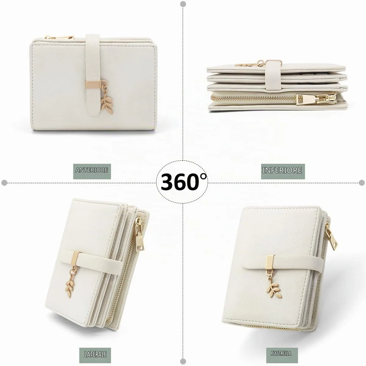 GOUNNU Portafoglio Donna Piccolo Portafogli Pelle PU RFID Blocco Elegante Corto Portamonete per donna con 17 Porta Carta di Credito Cerniera (Beige) - immagine 8