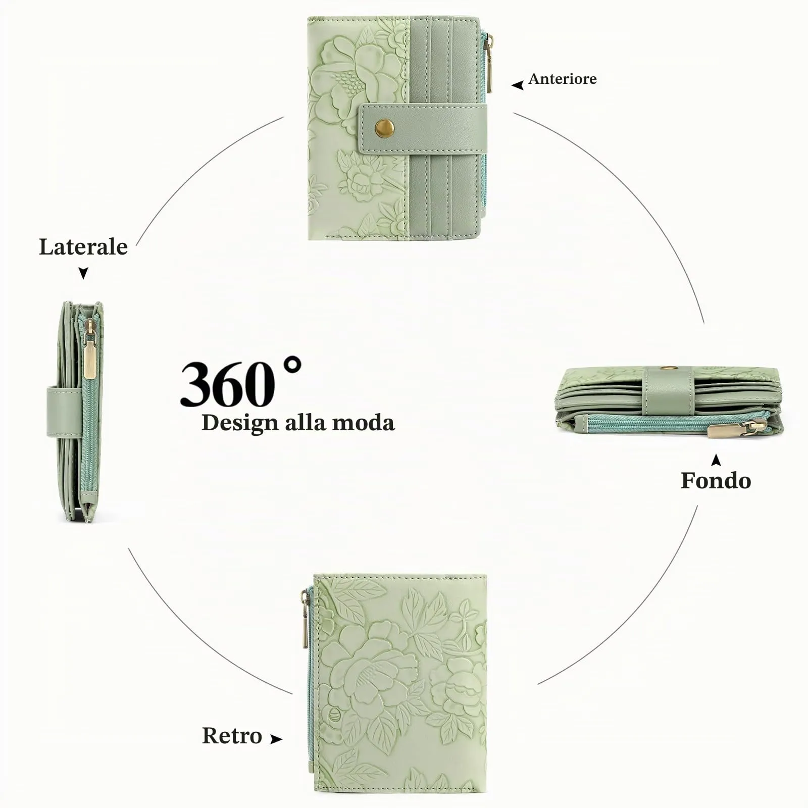 SENDEFN Portafoglio Donna Piccolo in Pelle Vegana, RFID Blocco Portamonete con Cerniera, Porta Carte di Credito Portafoglio Donna con Scomparti Per 12 Cartes - immagine 4