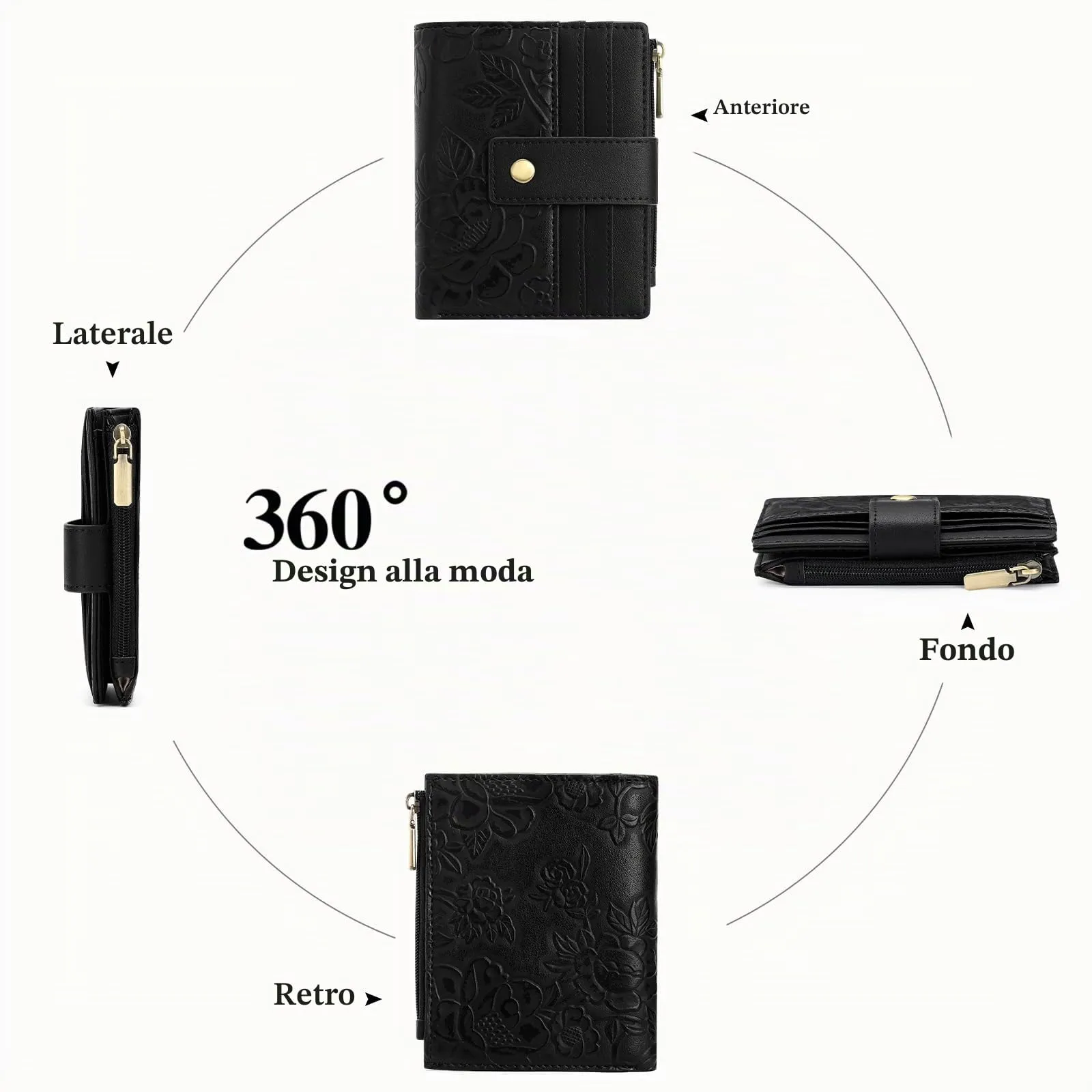 SENDEFN Portafoglio Donna Piccolo in Pelle Vegana, RFID Blocco Portamonete con Cerniera, Porta Carte di Credito Portafoglio Donna con Scomparti Per 12 Cartes - immagine 4