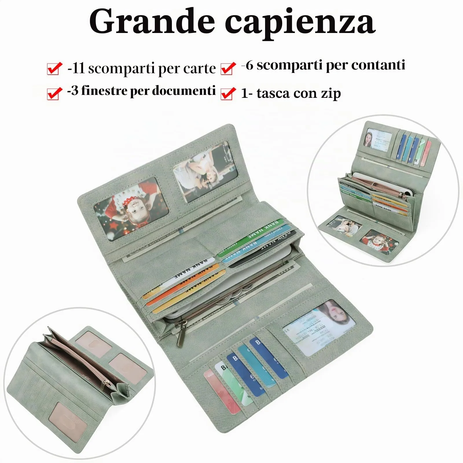 GOIACII Portafoglio Donna Pelle Grande Capacità RFID Blocco con Portamonete Cerniera - immagine 4