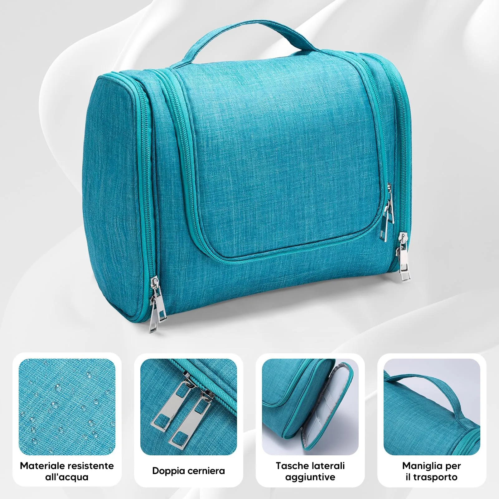 Voniobuy Beauty Case da Viaggio, Grande Borsa da Toilette da Appendere per donna e Uomo, 4 in 1 Beauty Case Impermeabile con Gancio Girevole - immagine 3